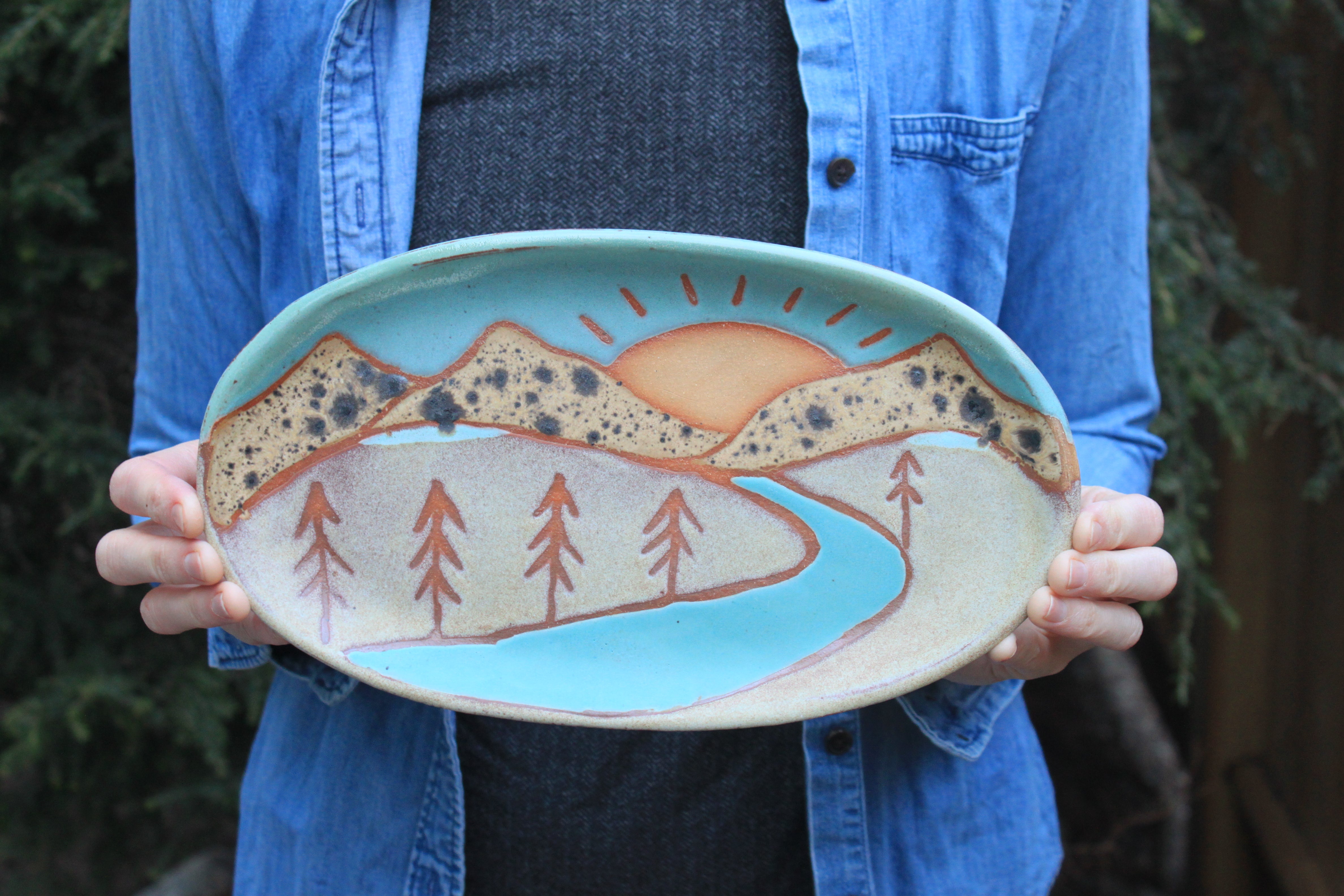 Distant Stony Mountains Rolling River Tray