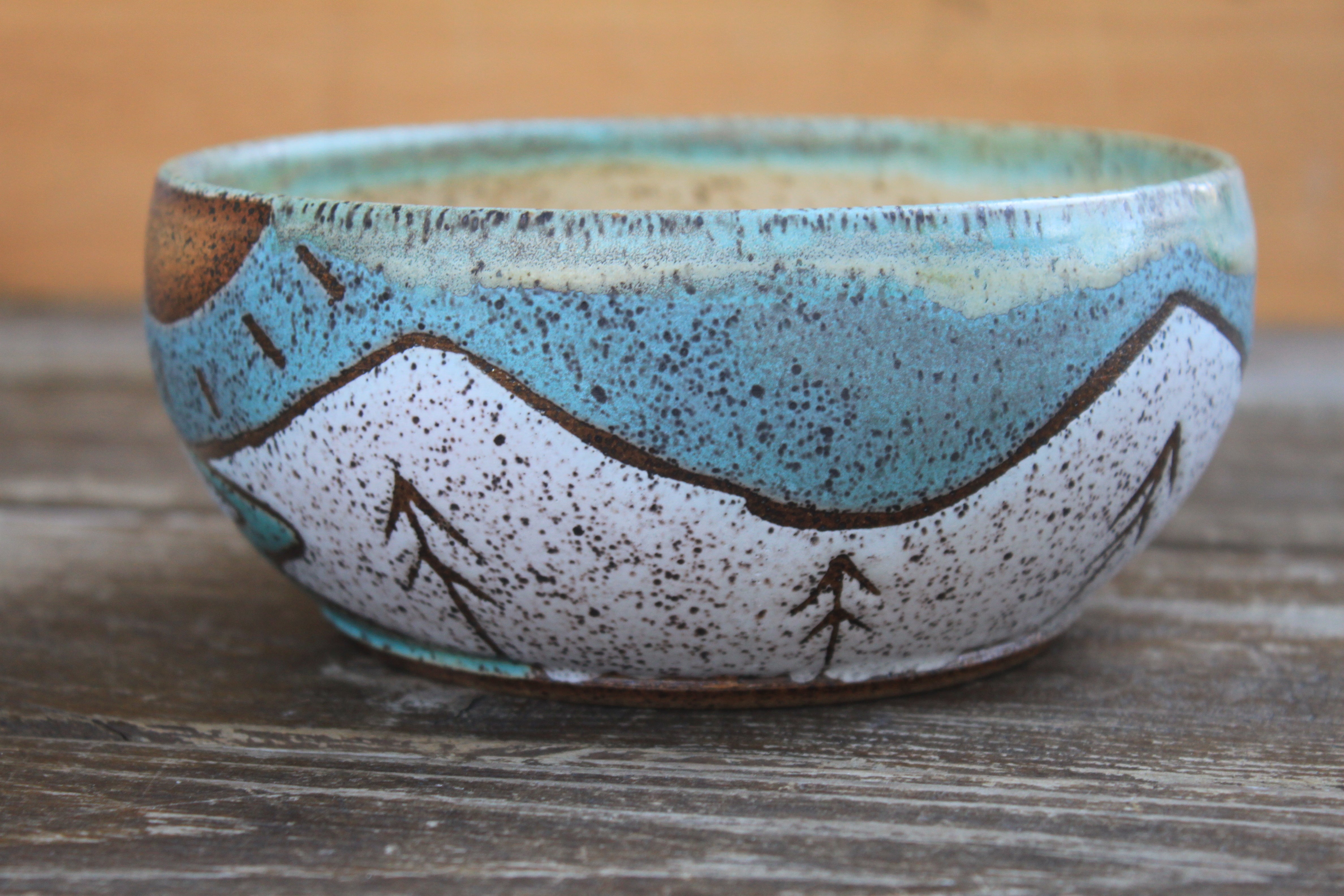 Distant Snowy Mountain Rolling River Bowl