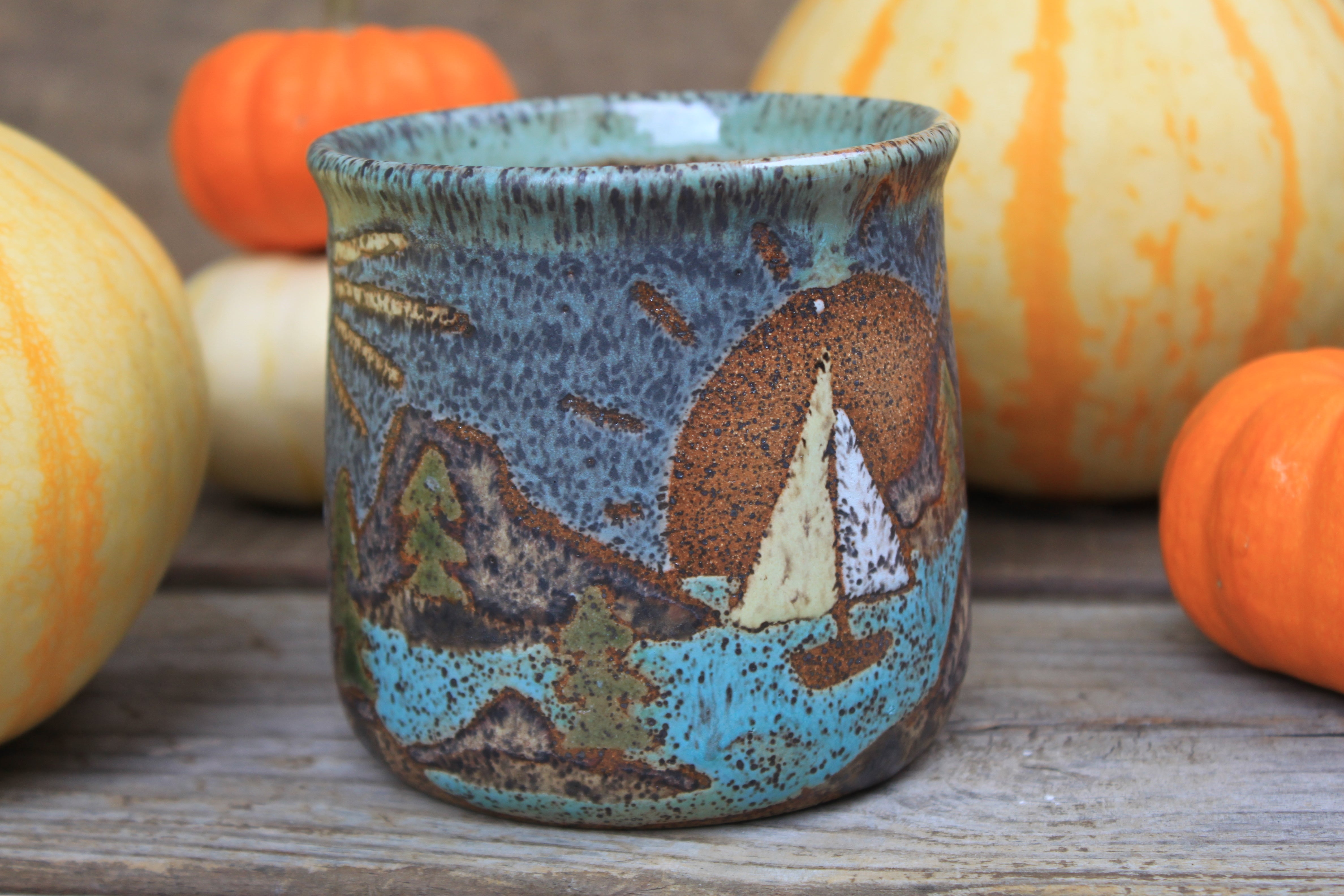 Acadia National Park Coastal Cliffs and Sailboat Mug, 20 oz