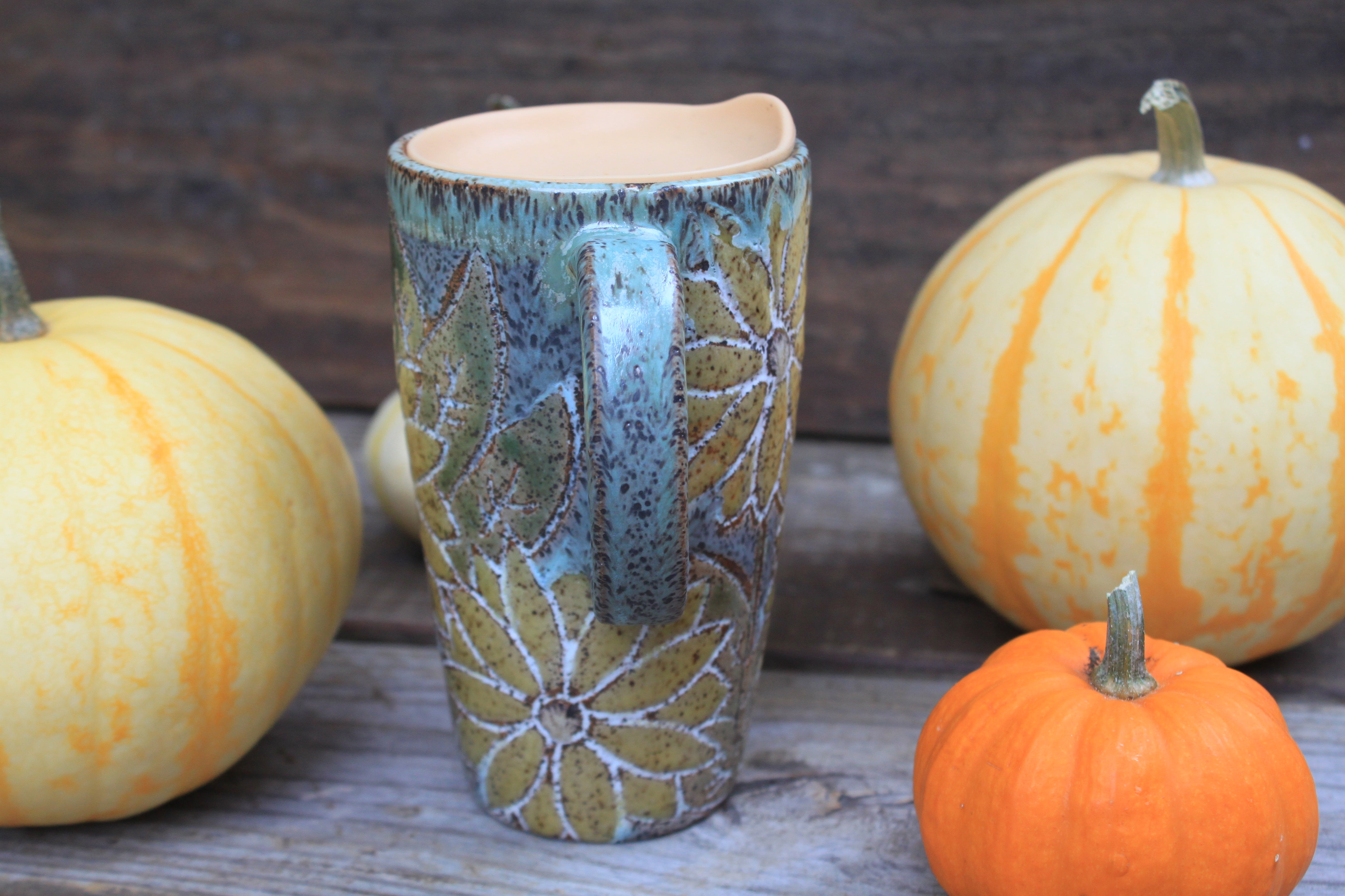 Sunflower Fields Forever Handled Travel Mug, 17 oz