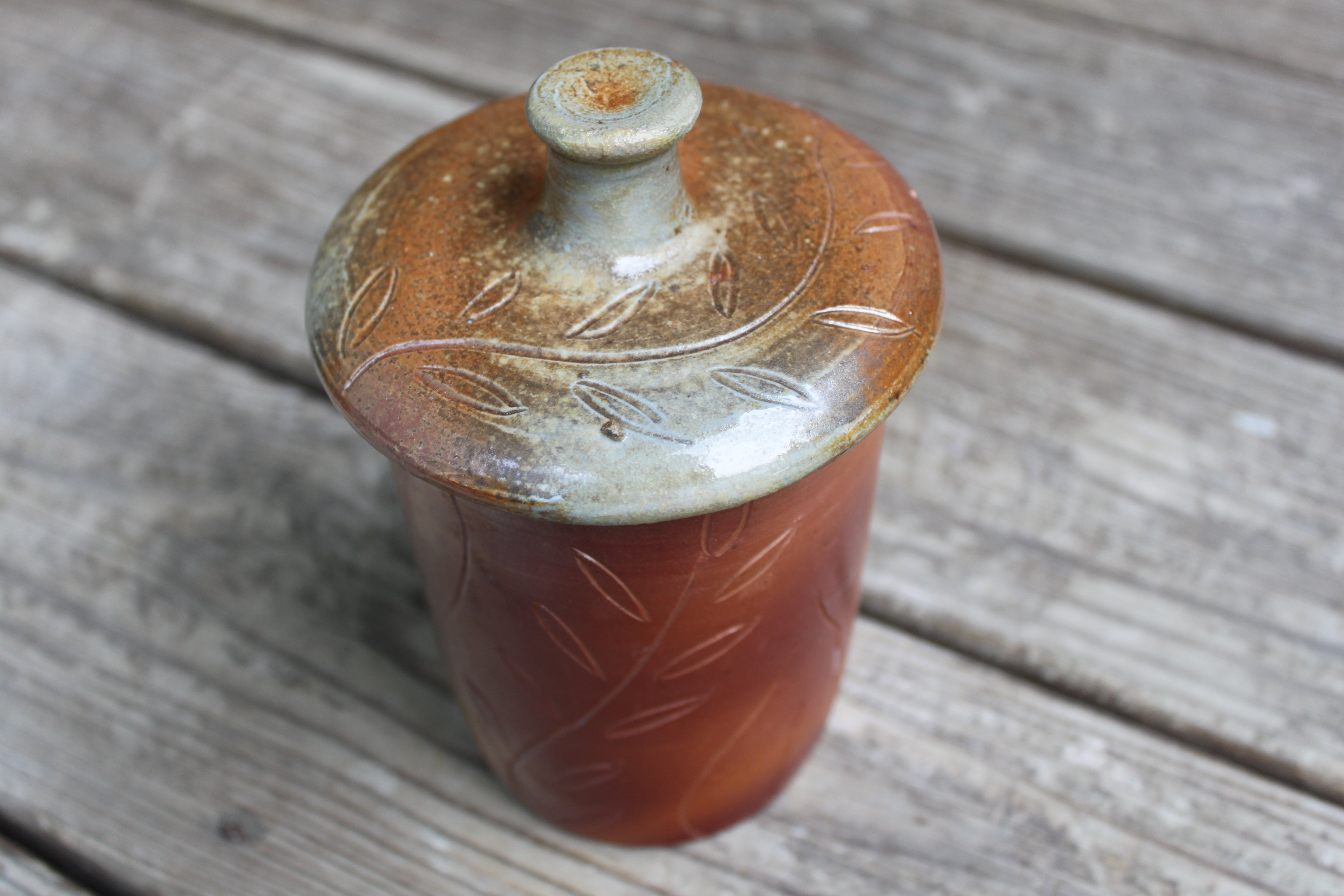 Wood Fired Garden Party Carved Lidded Jar