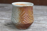 Load image into Gallery viewer, Wood Fired Distant Peaks and Partly Cloudy Days Carved Sipper, 12 oz
