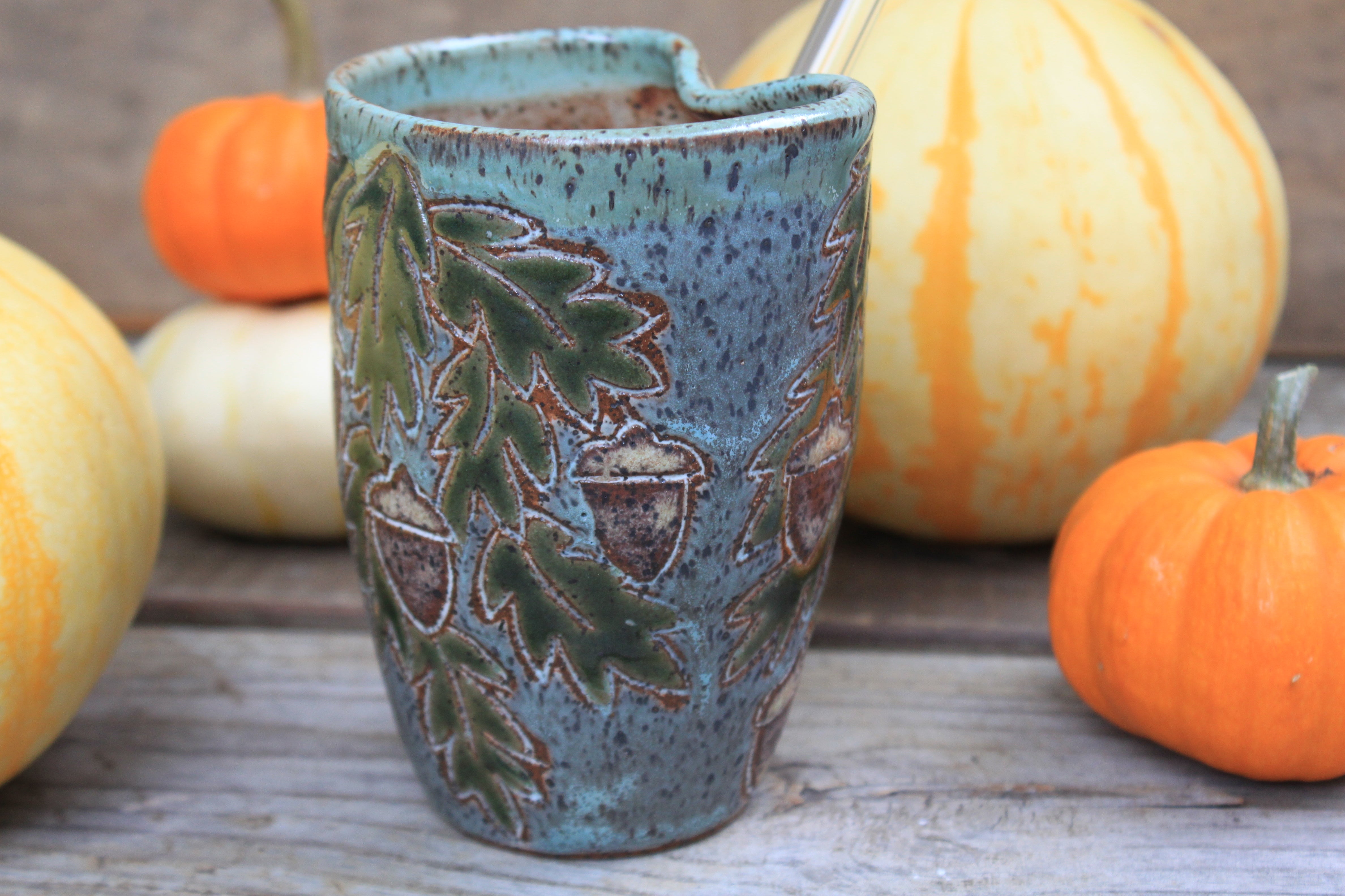 Awesome Acorns Foliage Straw Cup, 14 oz