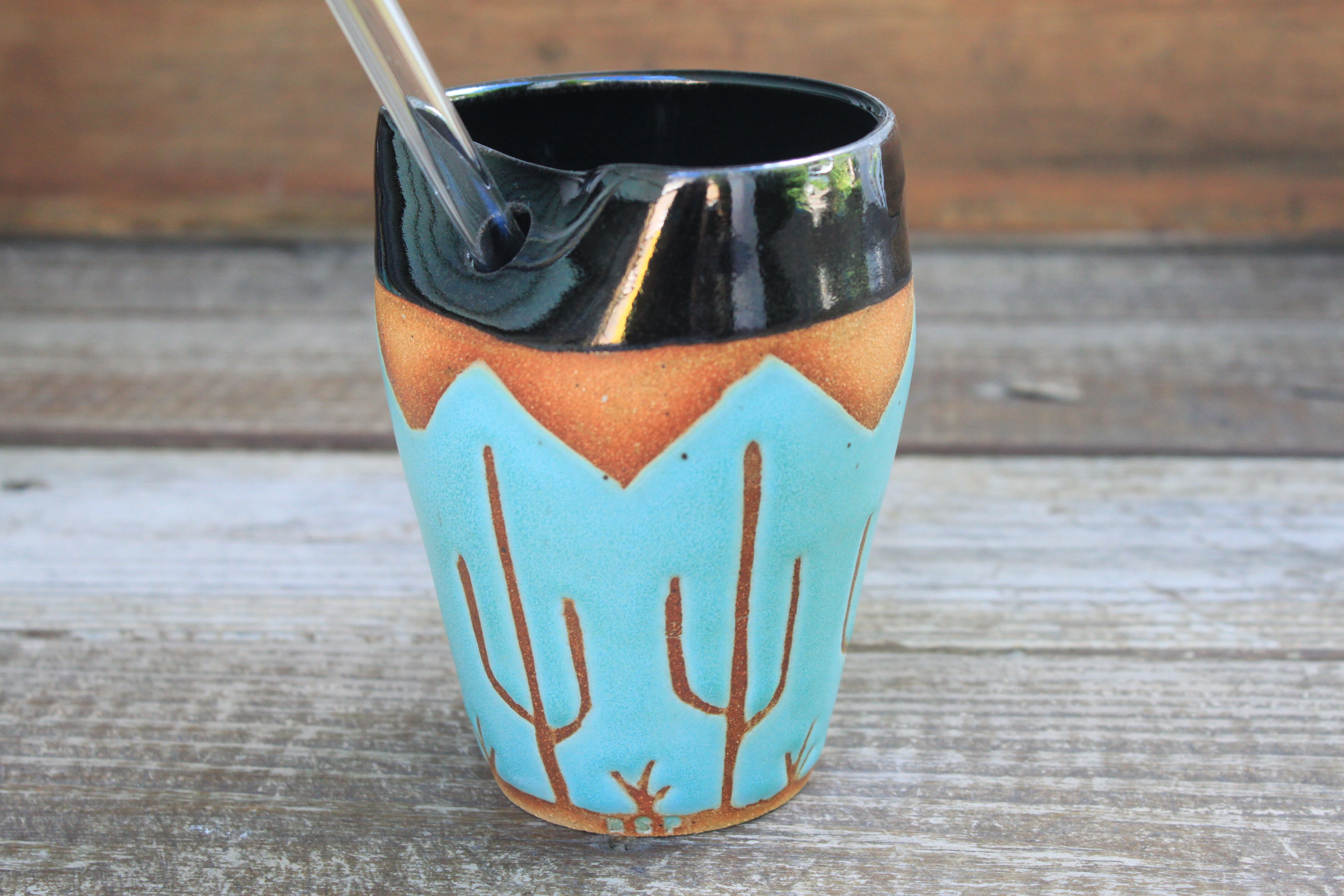 Turquoise Desert Mountains Straw Cup, 17 oz