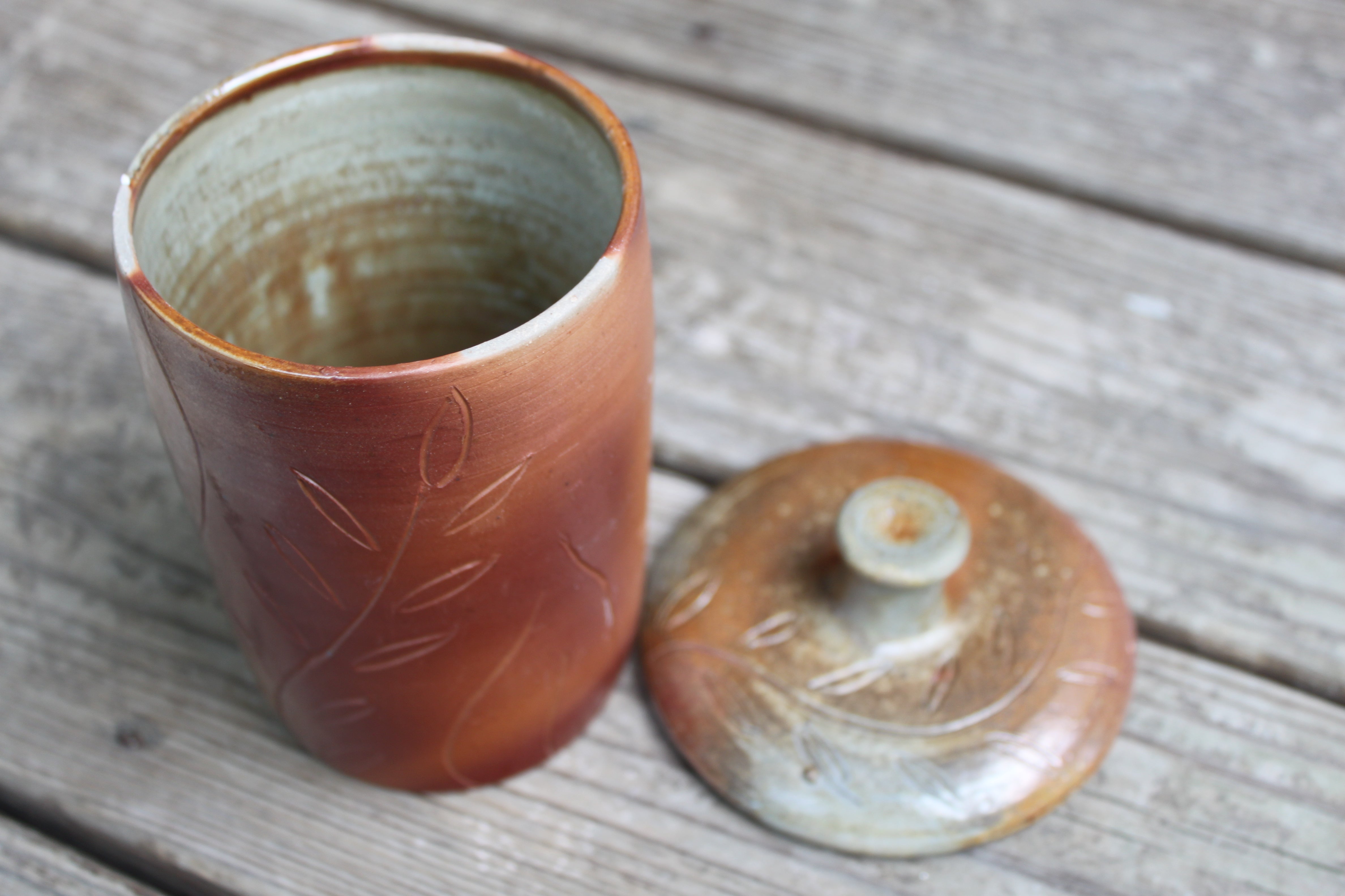 Wood Fired Garden Party Carved Lidded Jar