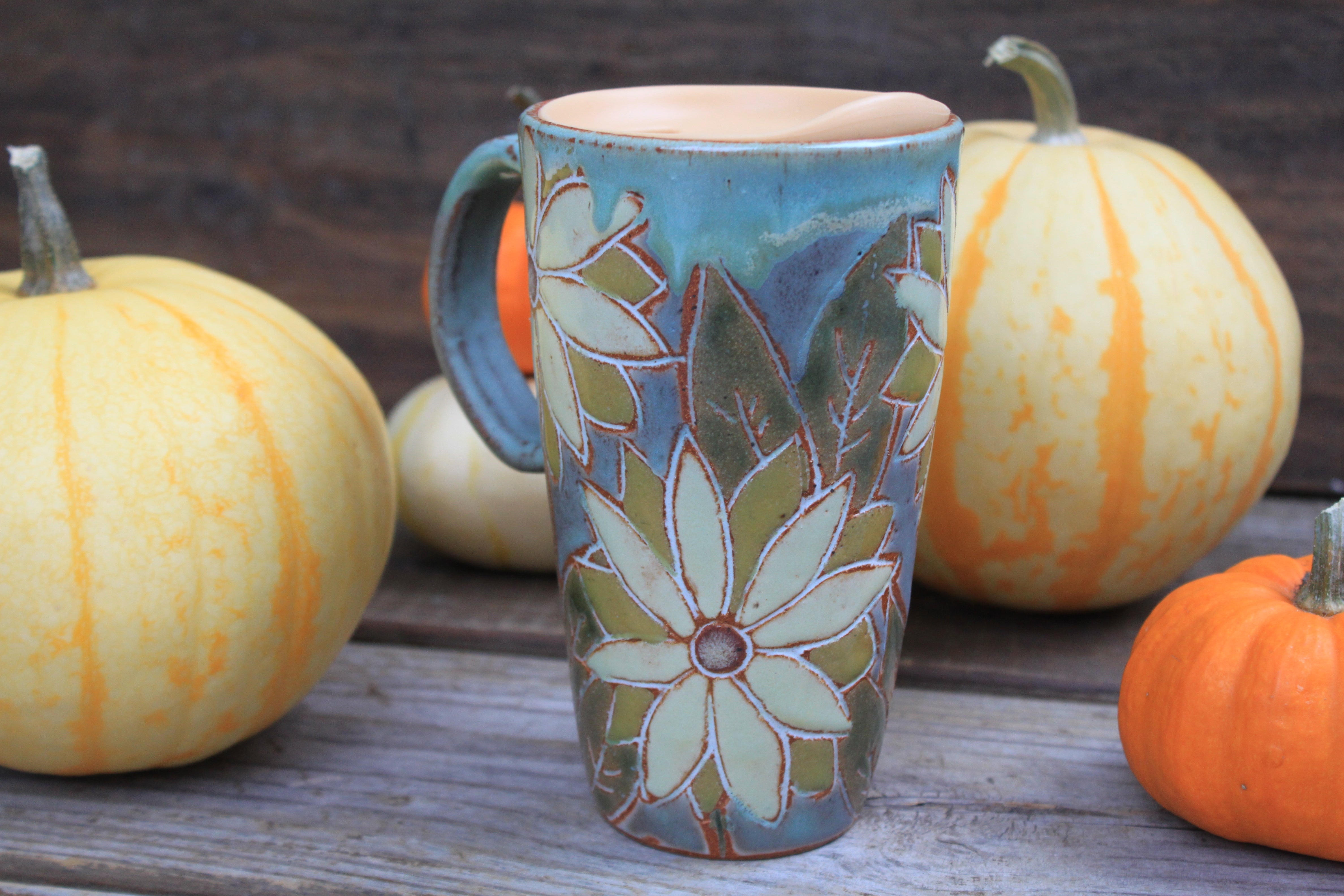 Sunflower Fields Forever Handled Travel Mug, 17 oz