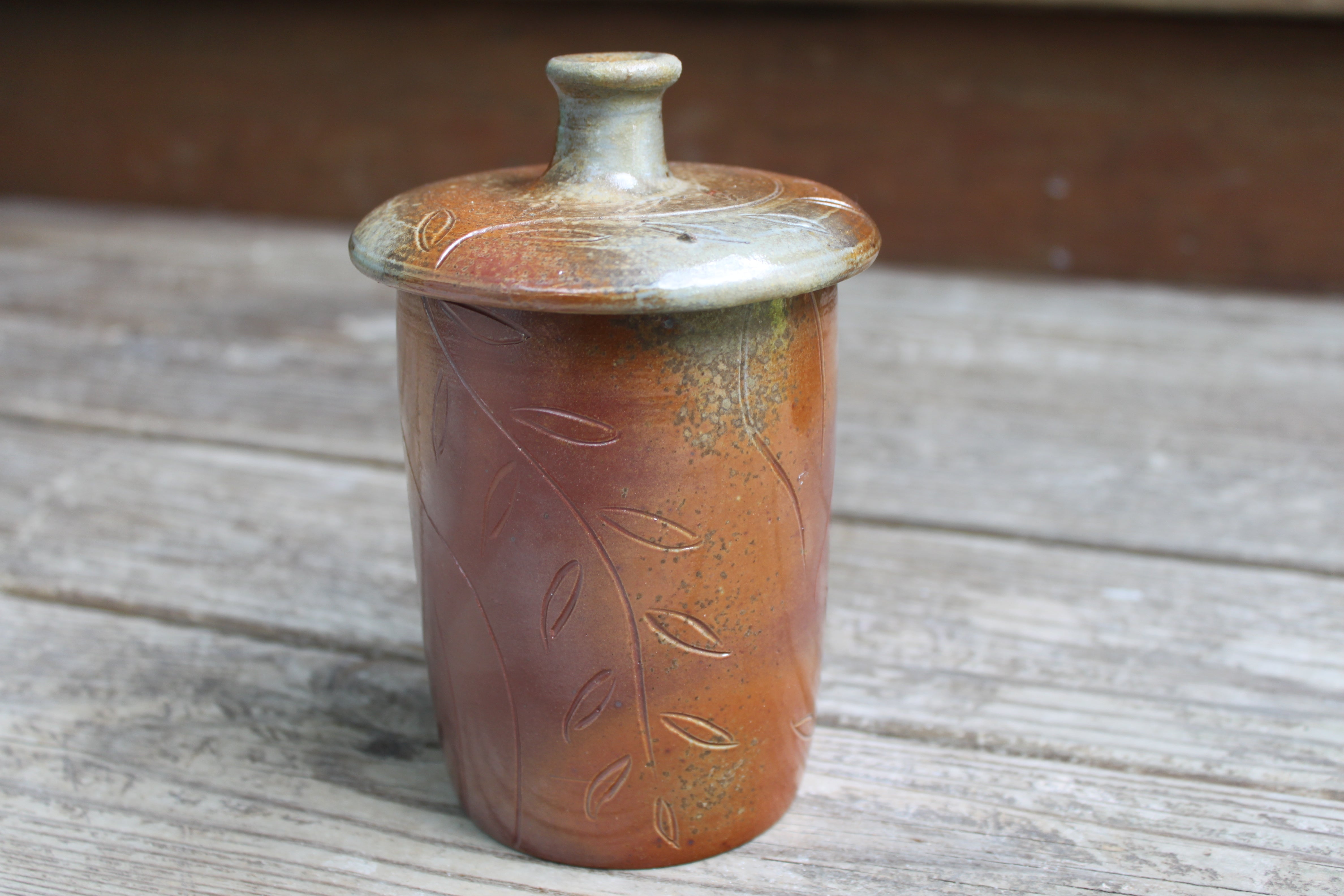 Wood Fired Garden Party Carved Lidded Jar