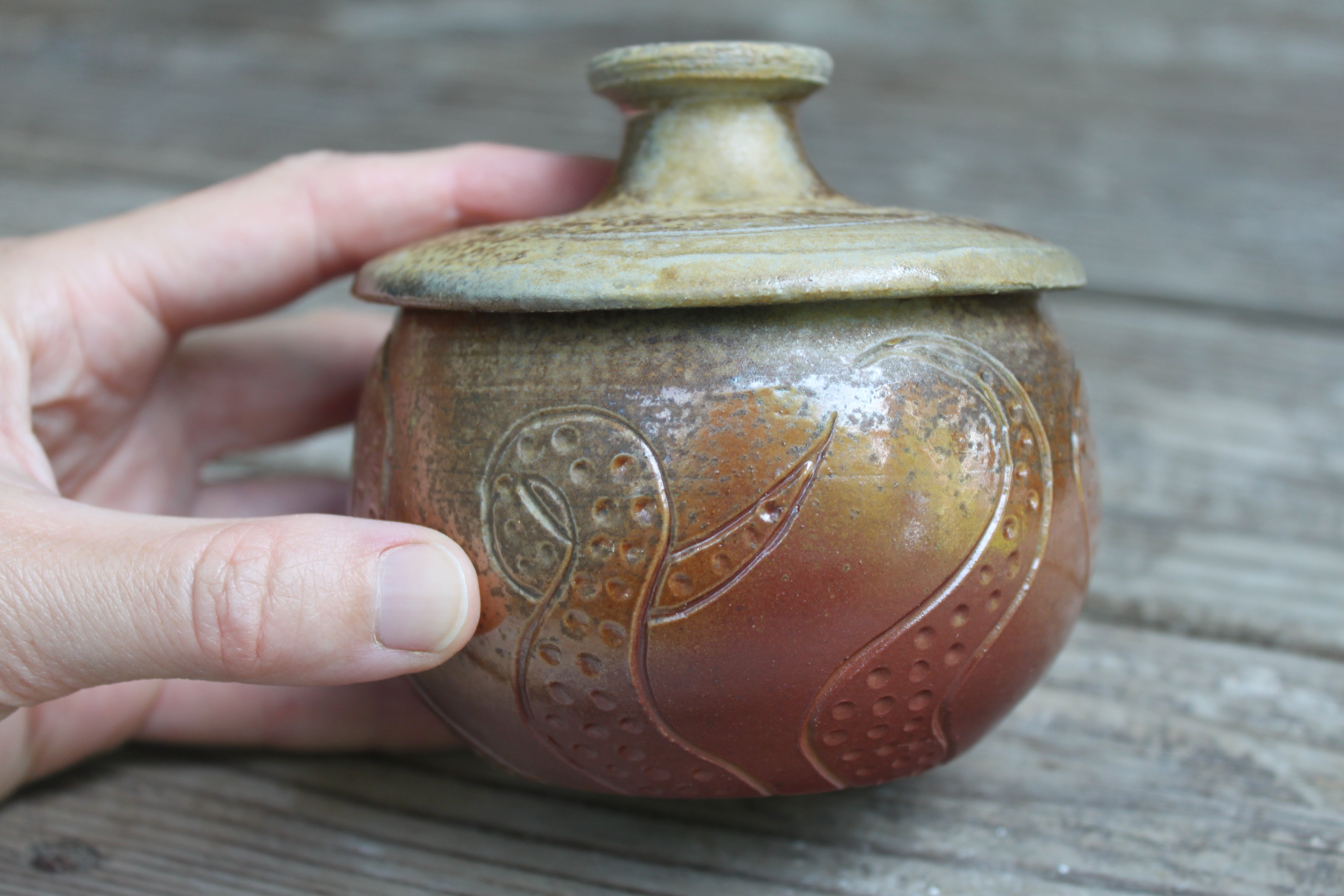 Wood Fired Octopus Adventures Carved Lidded Jar