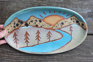 Distant Stony Mountains Rolling River Tray