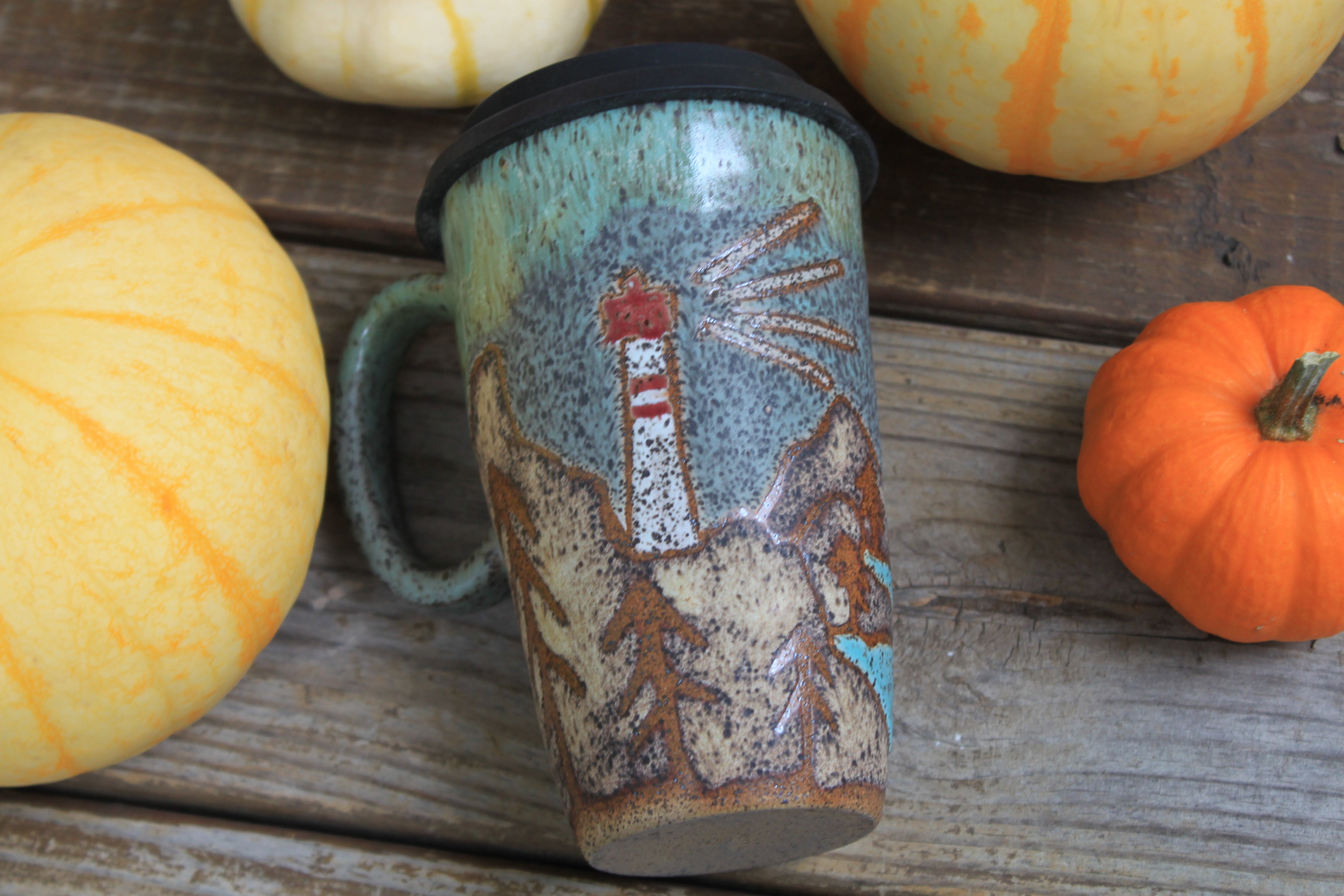 Acadia National Park Coastal Cliffs and Sailboat Travel Mug, 18 oz