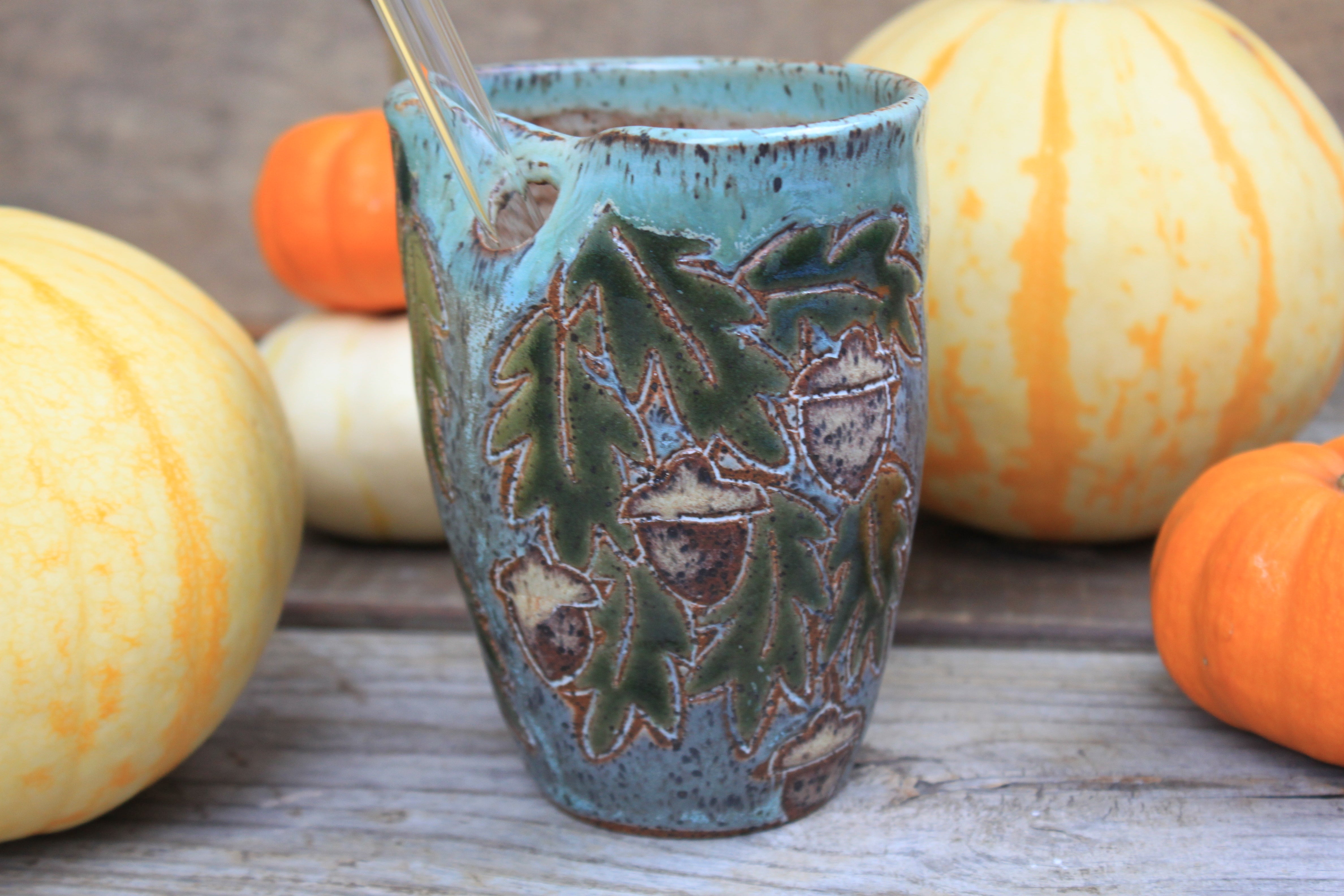 Awesome Acorns Foliage Straw Cup, 14 oz
