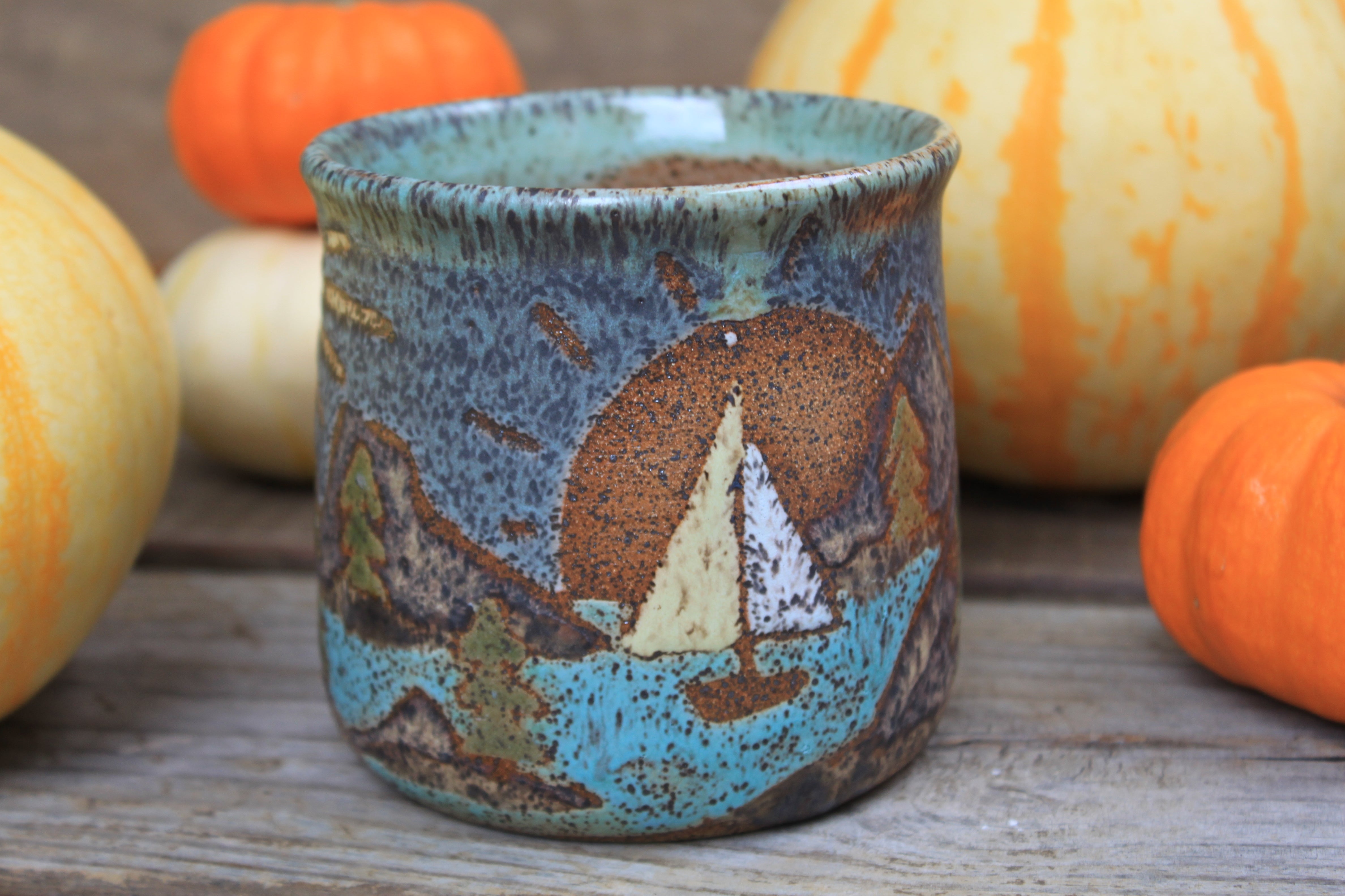 Acadia National Park Coastal Cliffs and Sailboat Mug, 20 oz