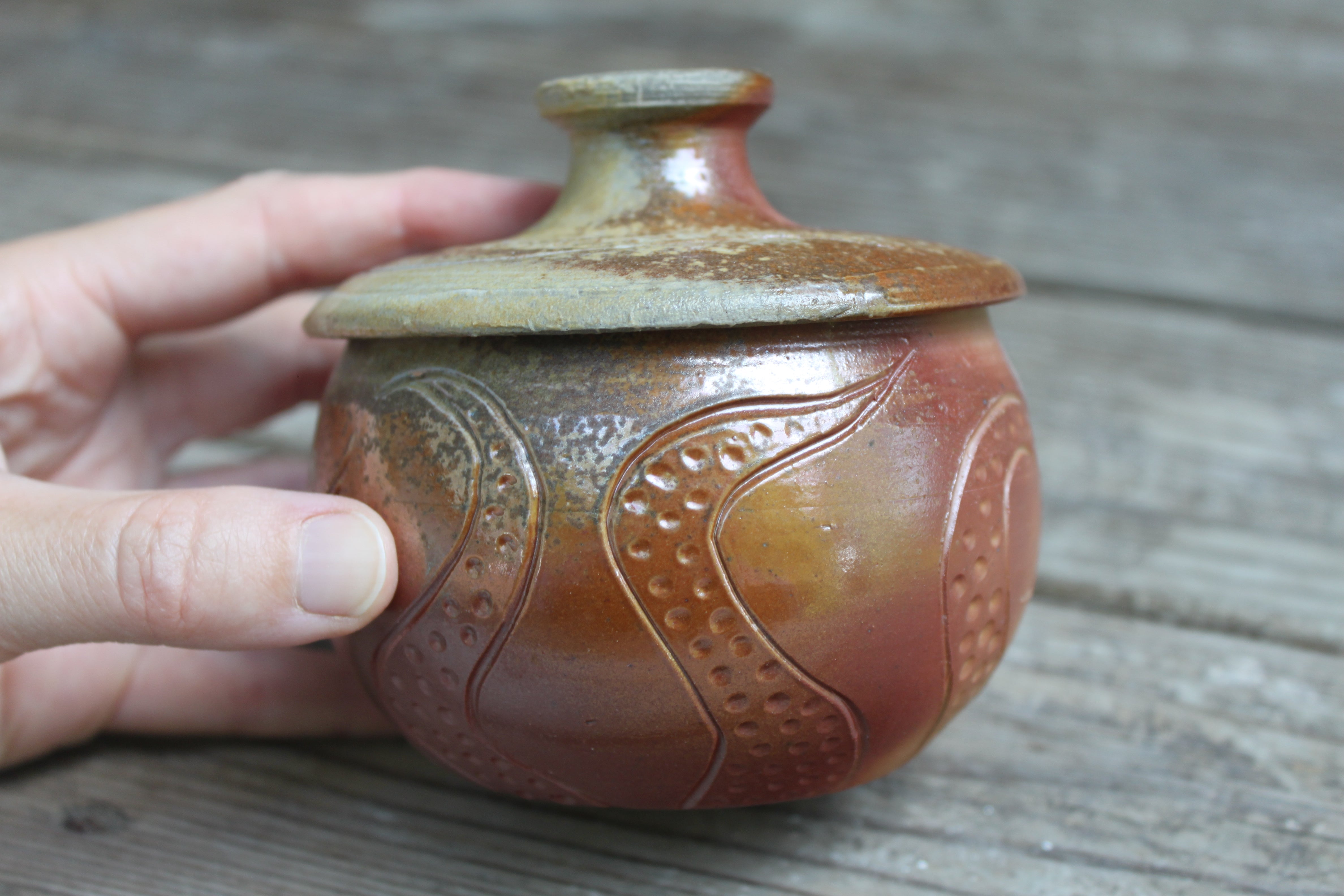 Wood Fired Octopus Adventures Carved Lidded Jar