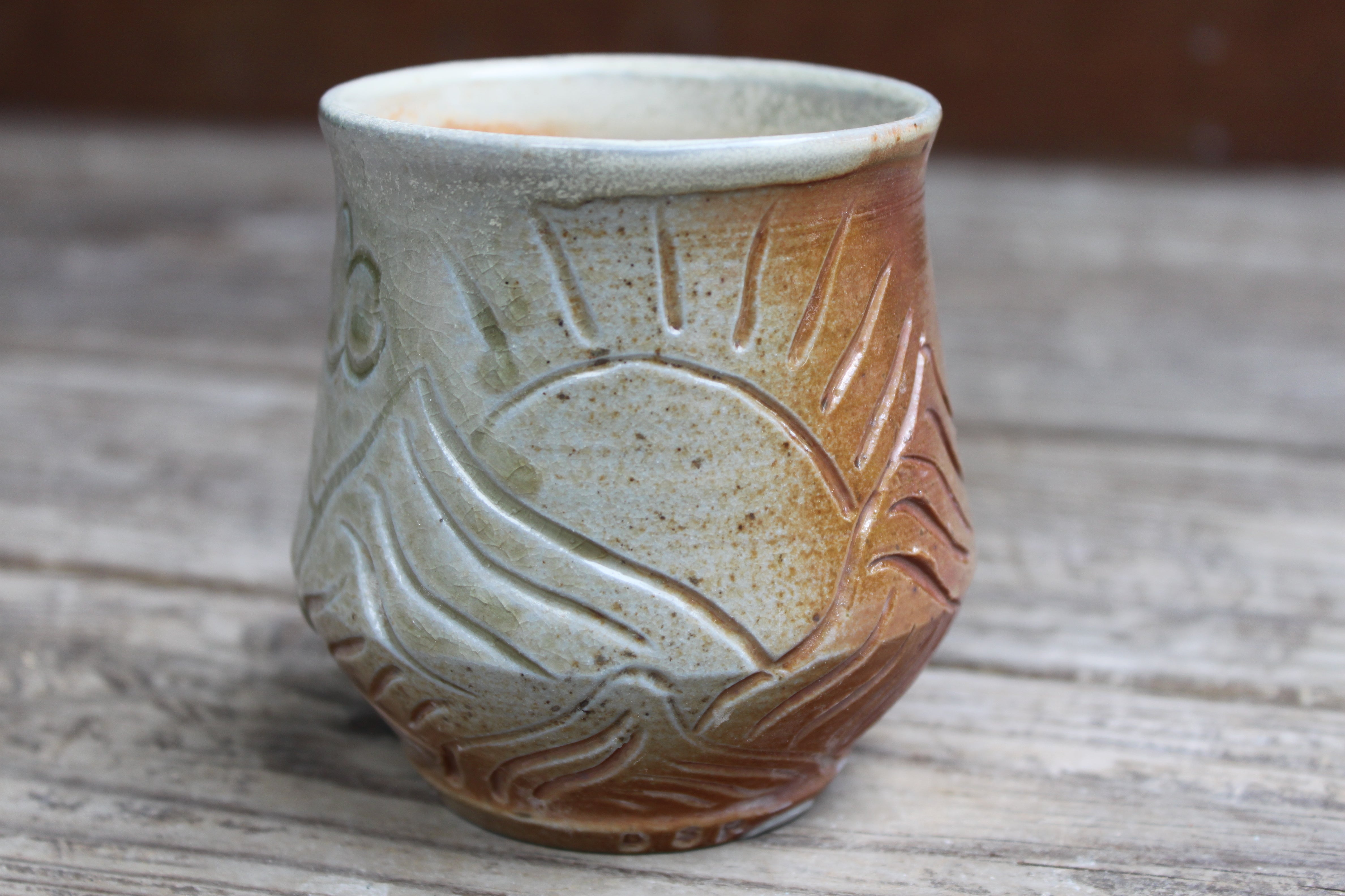 Wood Fired Distant Peaks and Partly Cloudy Days Carved Sipper, 12 oz