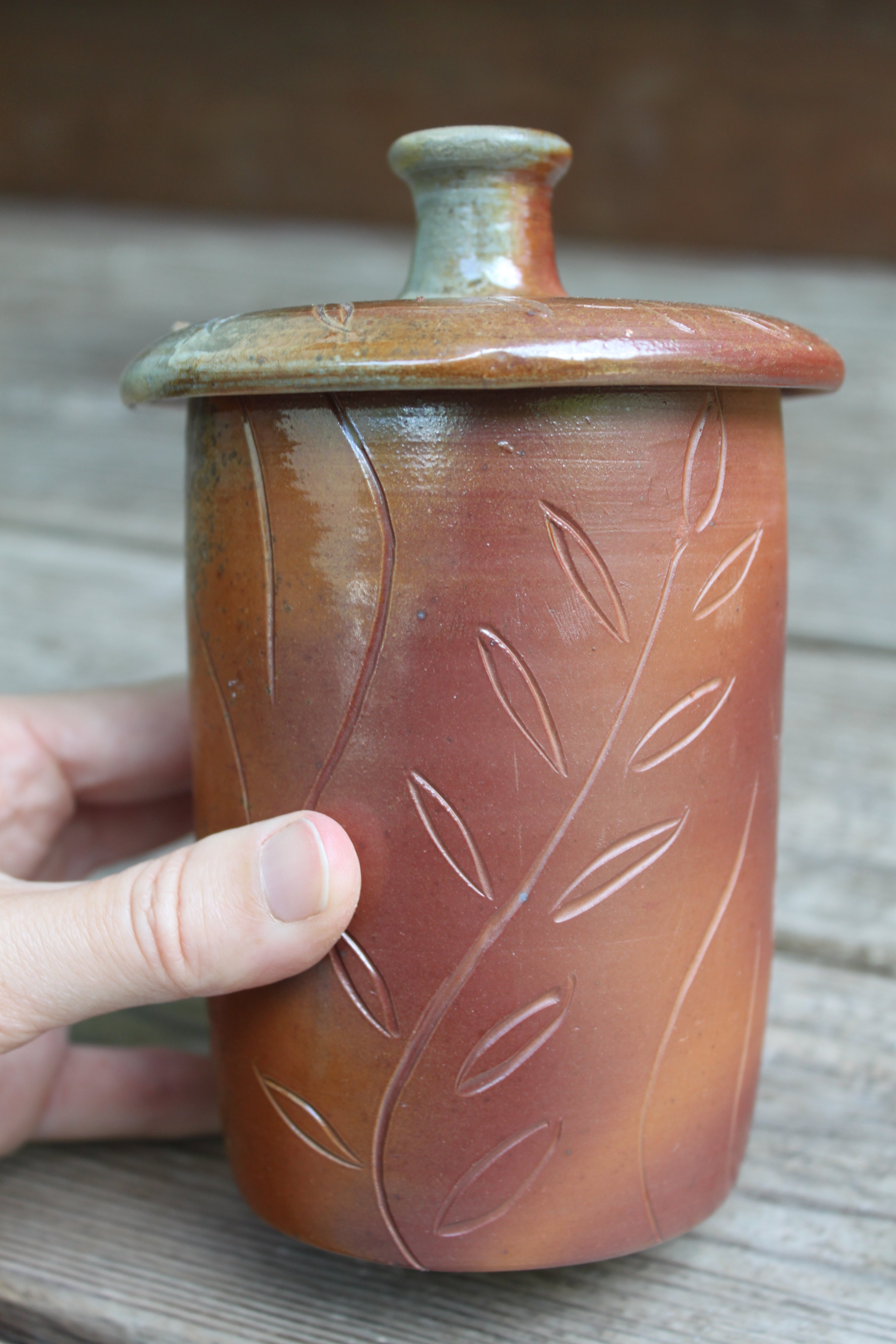 Wood Fired Garden Party Carved Lidded Jar