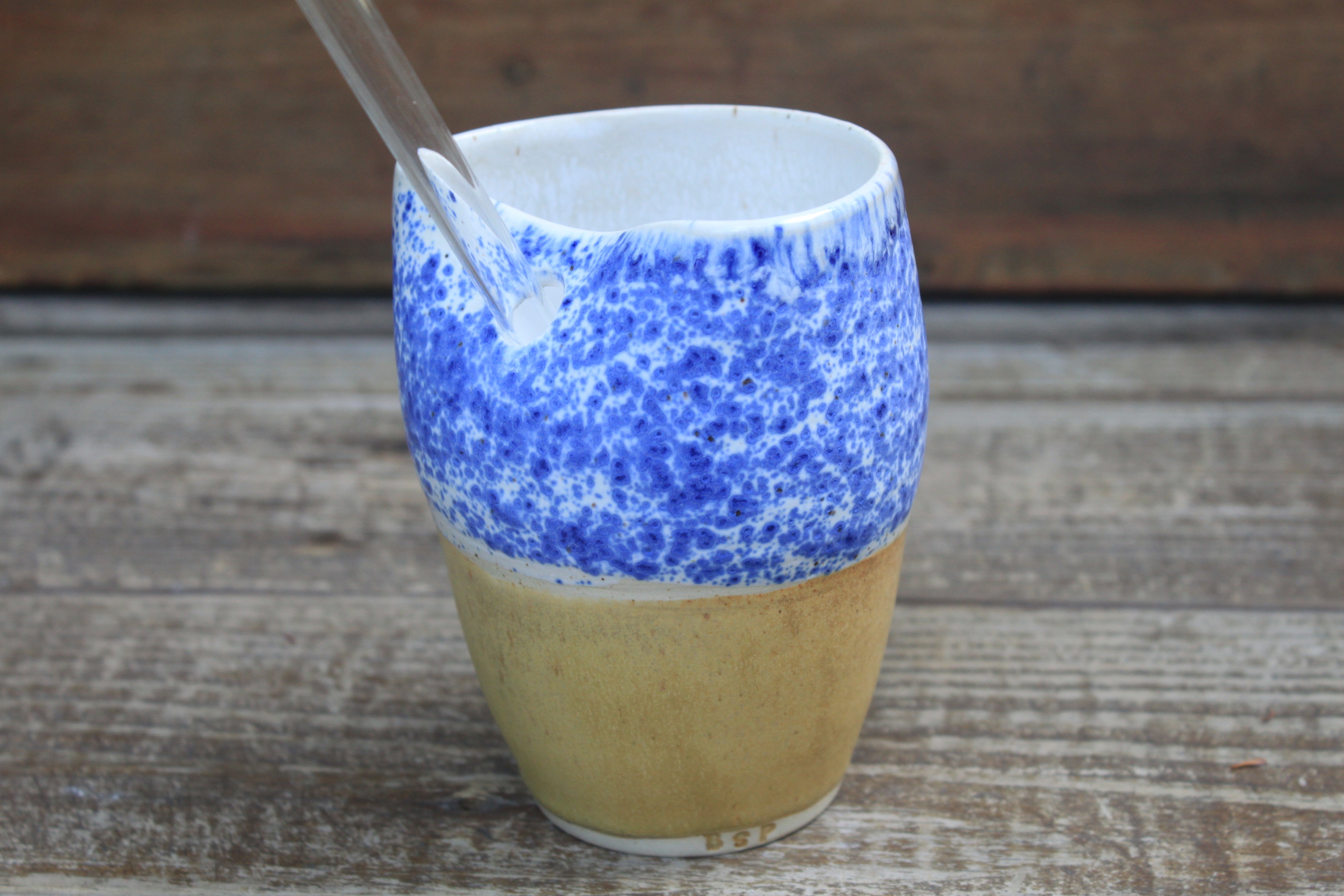 Blue Splatter and Honey Gold Straw Cup, 15 oz