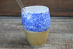 Load image into Gallery viewer, Blue Splatter and Honey Gold Straw Cup, 15 oz
