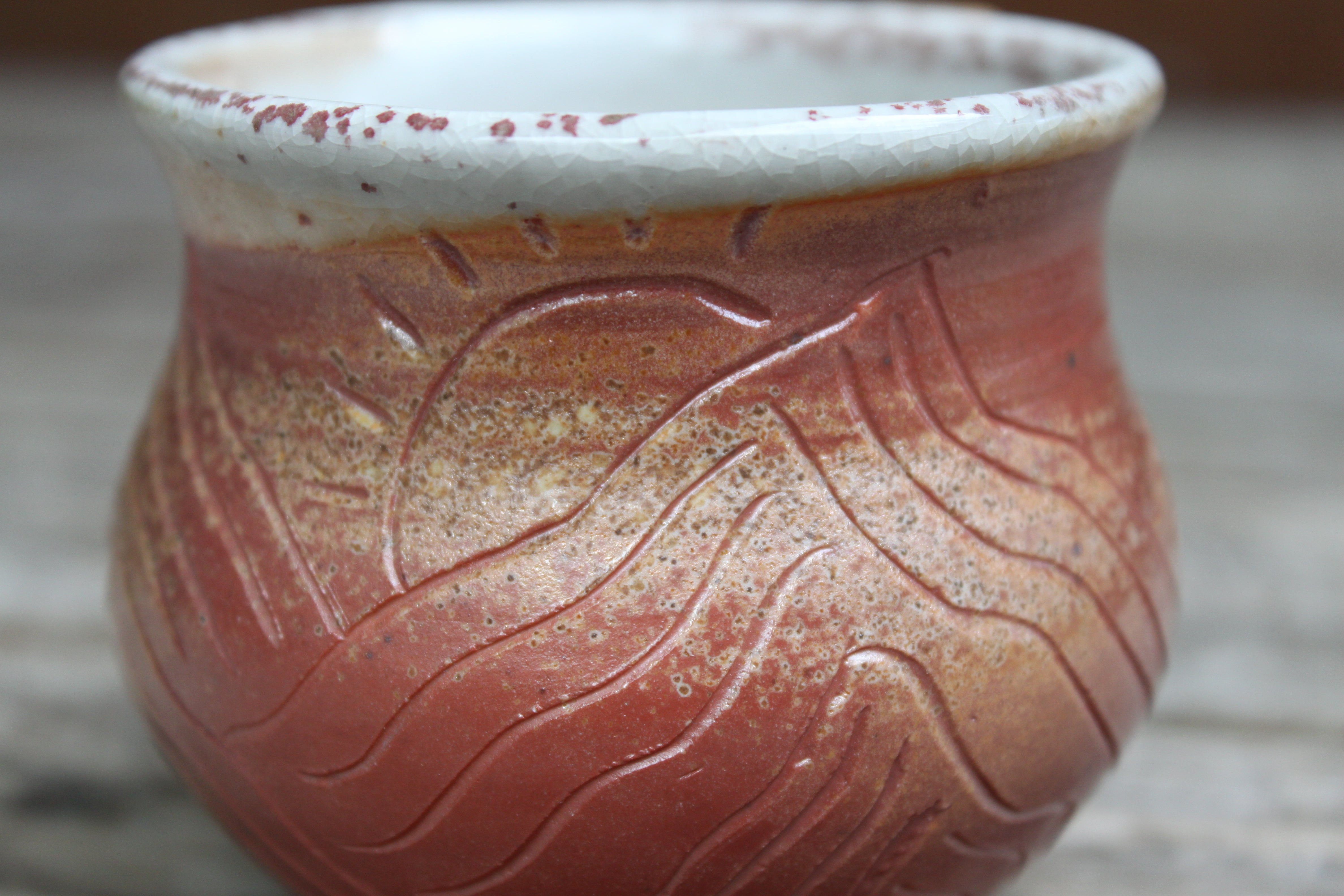 Wood Fired Distant Peaks Sunset Carved Mug, 10 oz