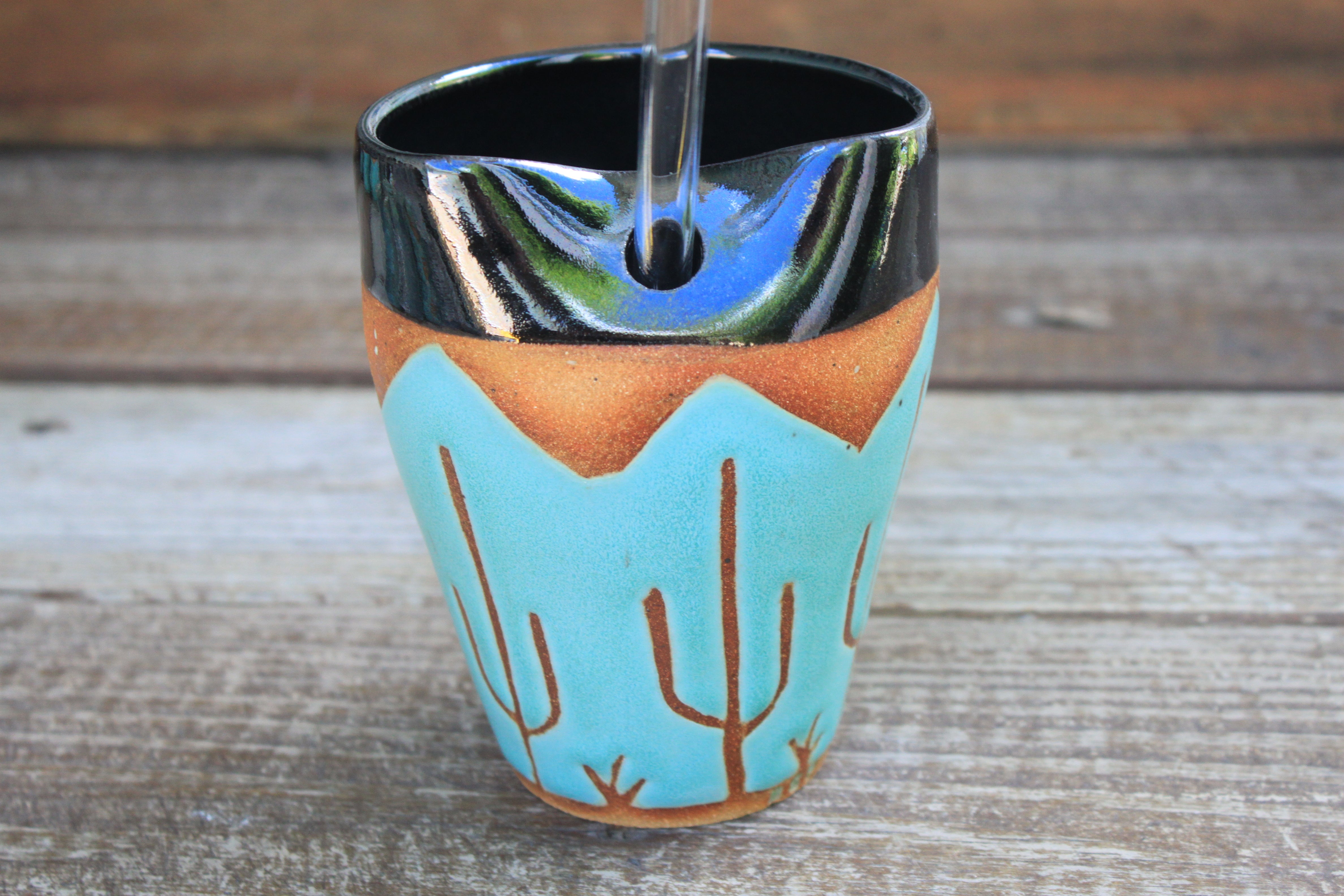 Turquoise Desert Mountains Straw Cup, 17 oz