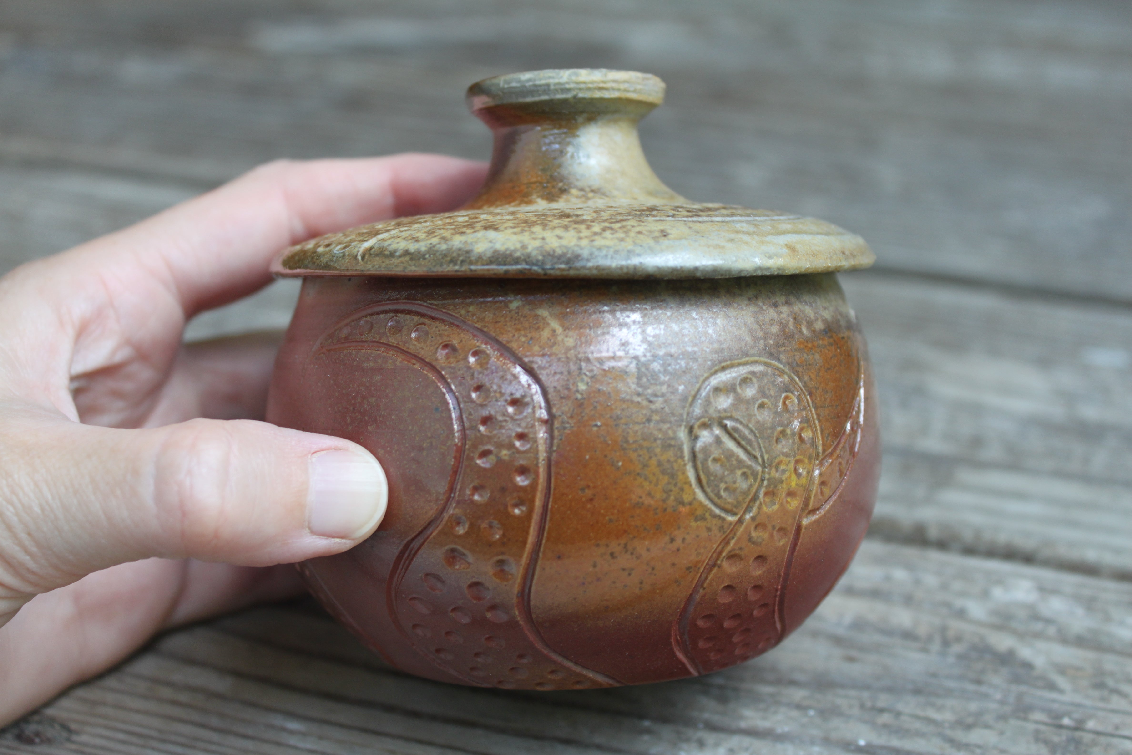 Wood Fired Octopus Adventures Carved Lidded Jar