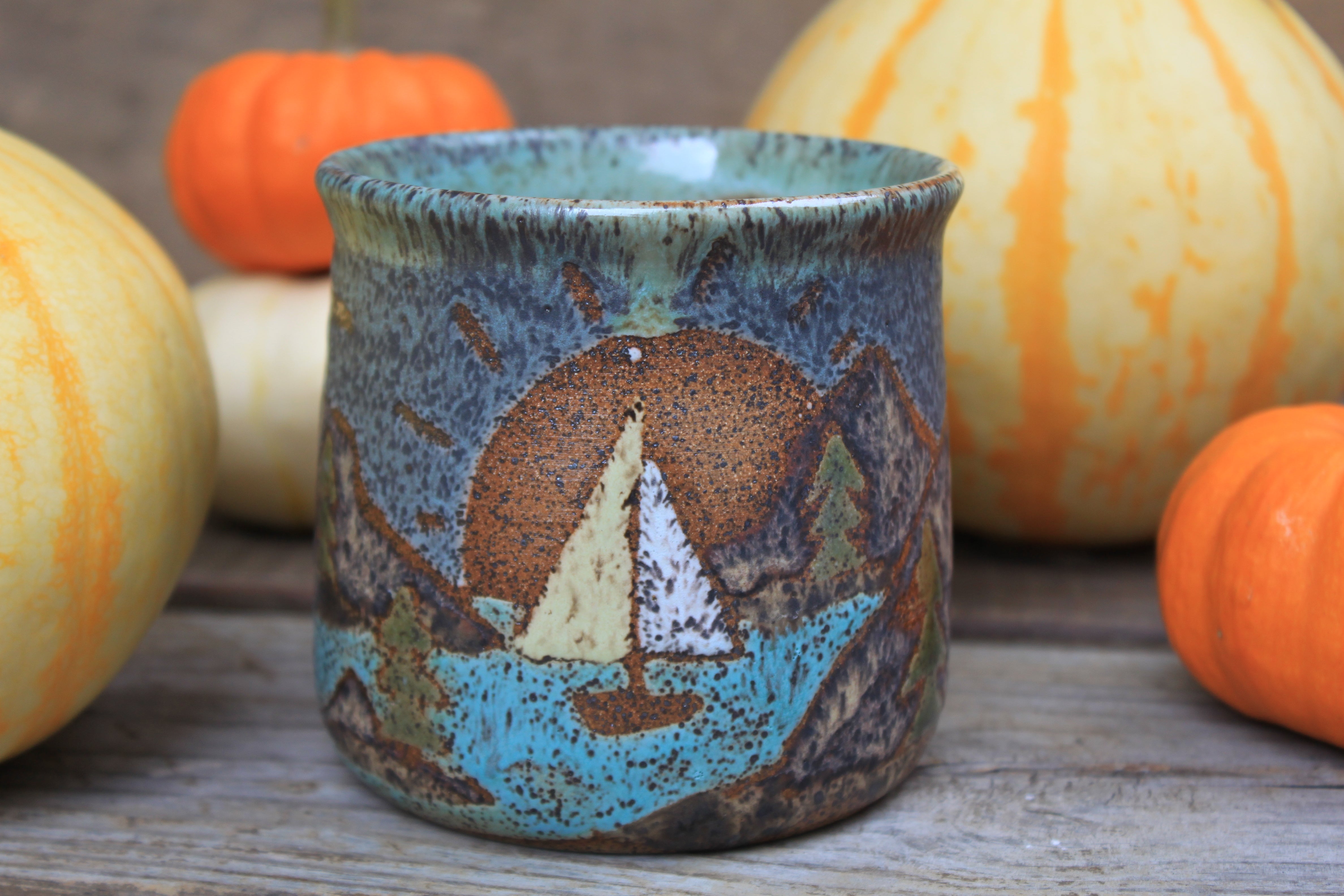 Acadia National Park Coastal Cliffs and Sailboat Mug, 20 oz