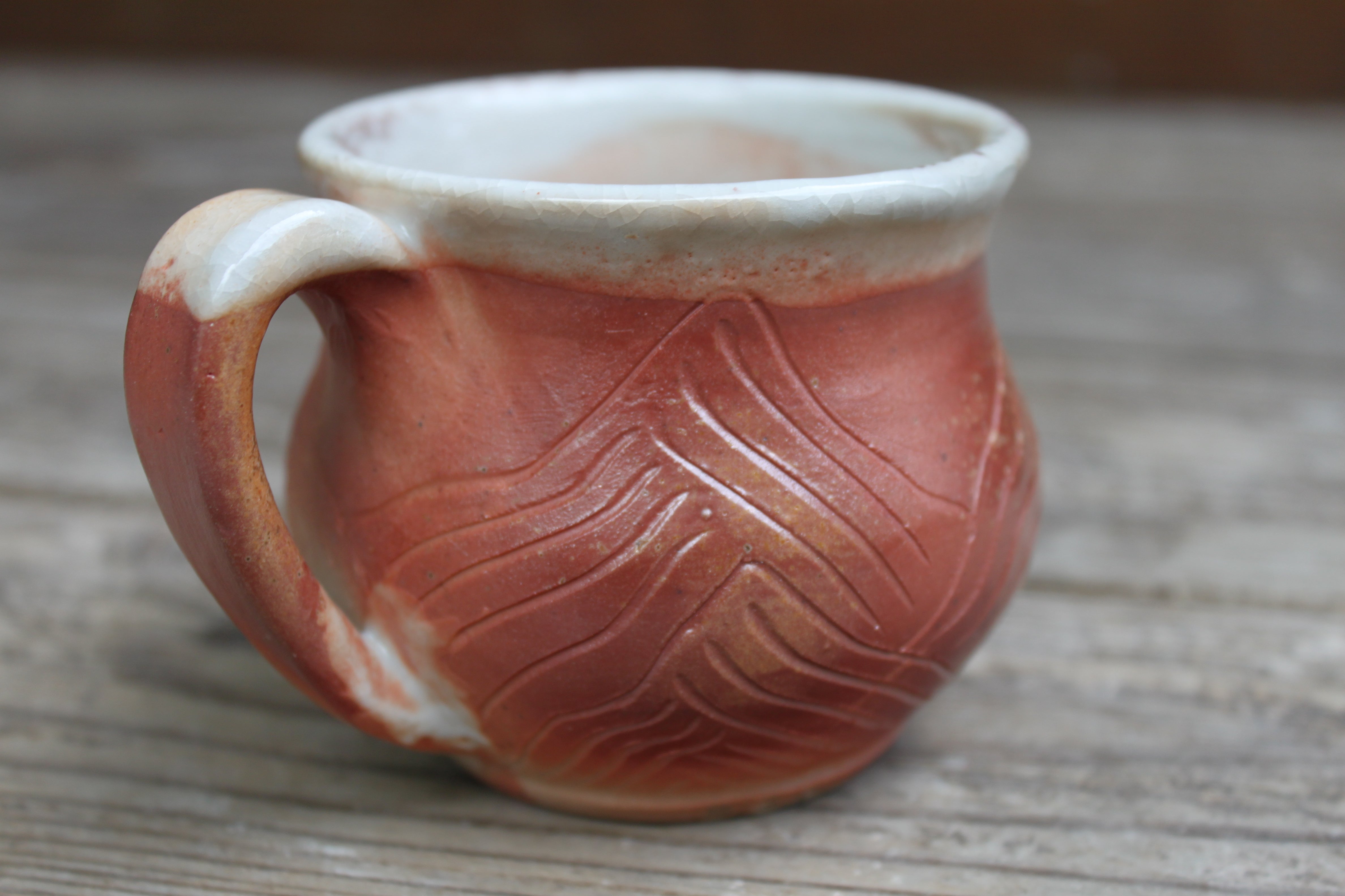 Wood Fired Distant Peaks Sunset Carved Mug, 10 oz