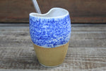 Load image into Gallery viewer, Blue Splatter and Honey Gold Straw Cup, 15 oz
