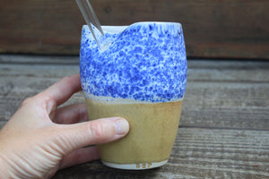 Blue Splatter and Honey Gold Straw Cup, 15 oz