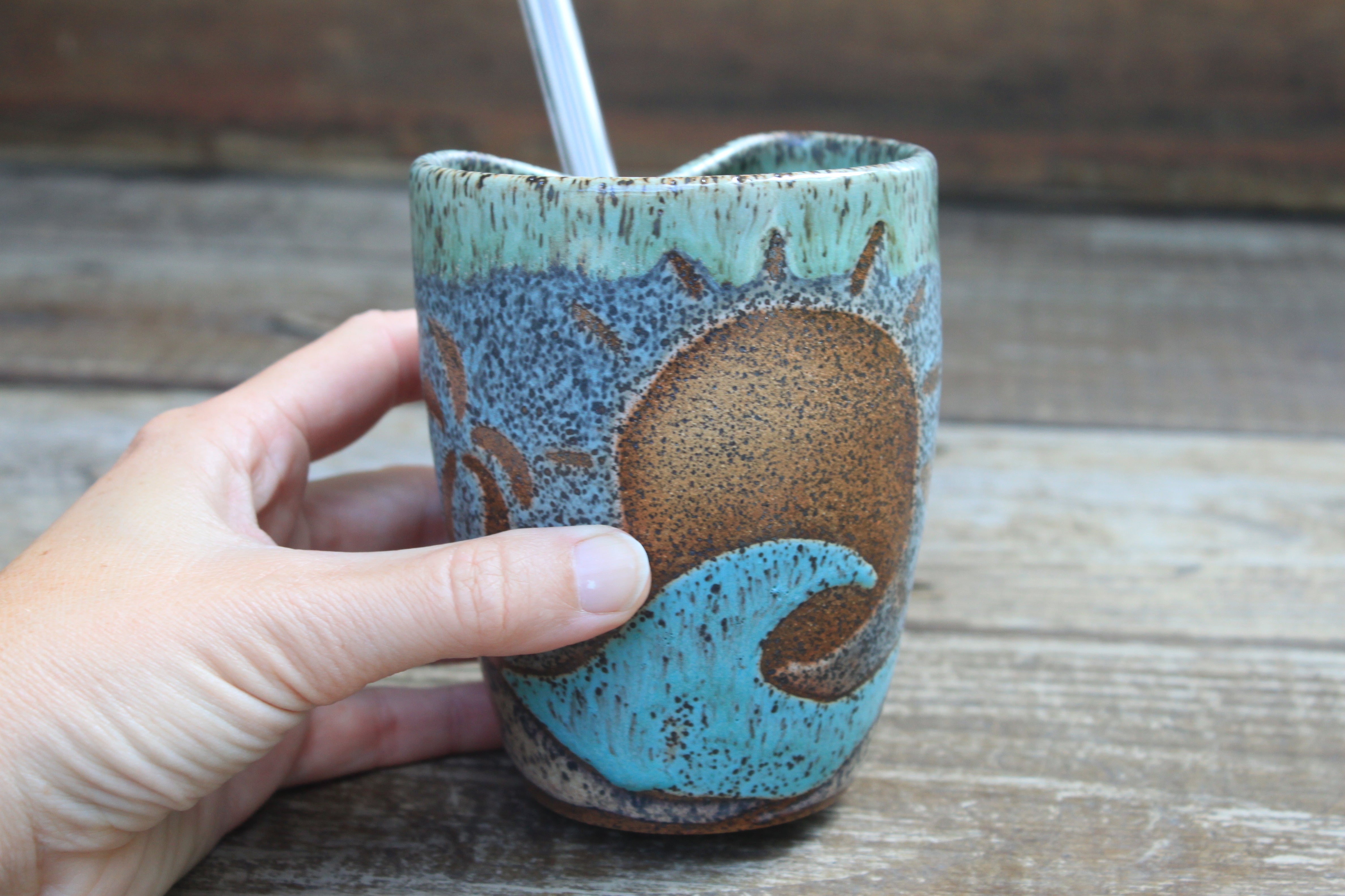 Sunny Days, Big Waves, and Palm Trees Straw Cup, 14 oz