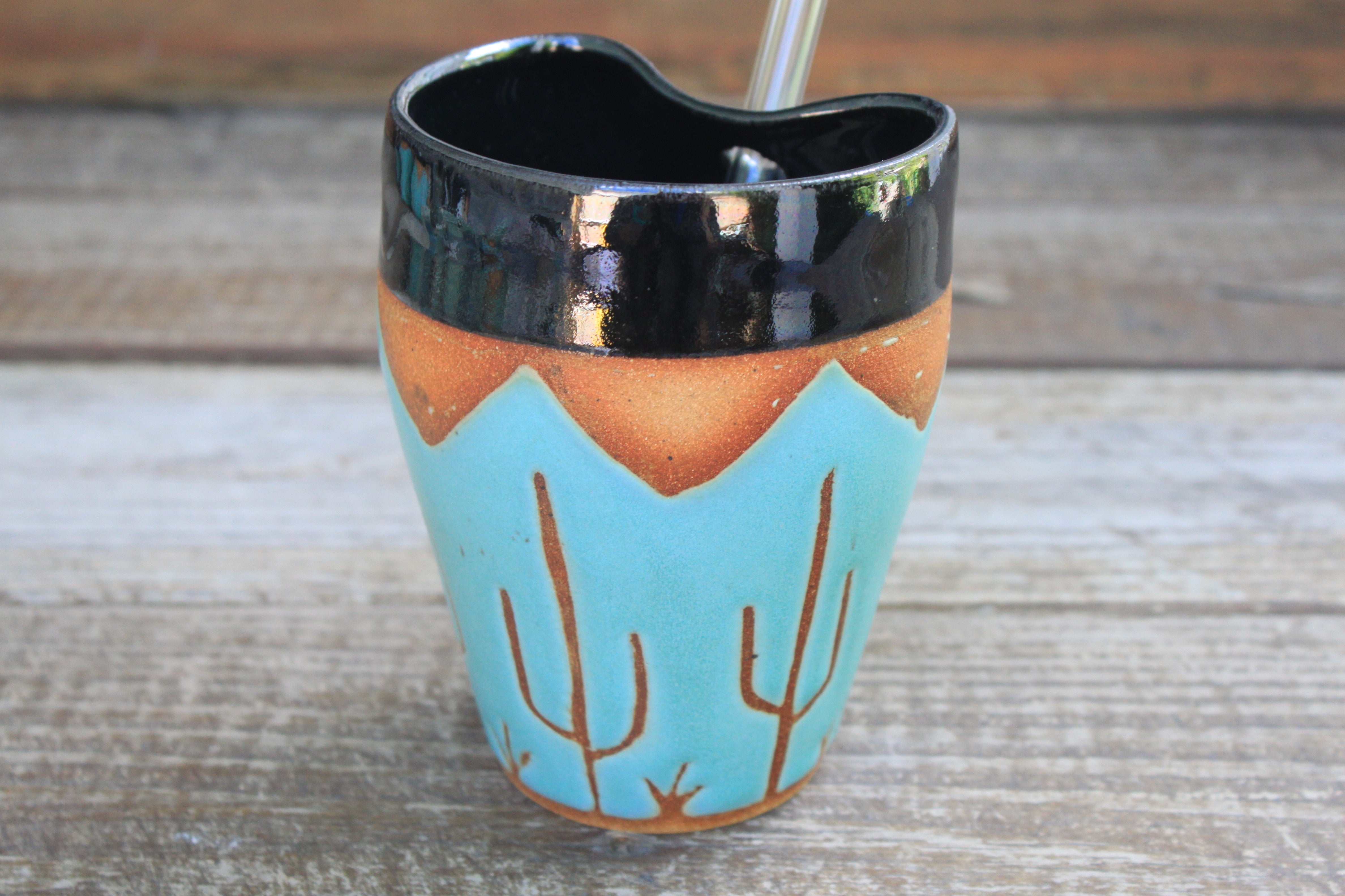 Turquoise Desert Mountains Straw Cup, 17 oz