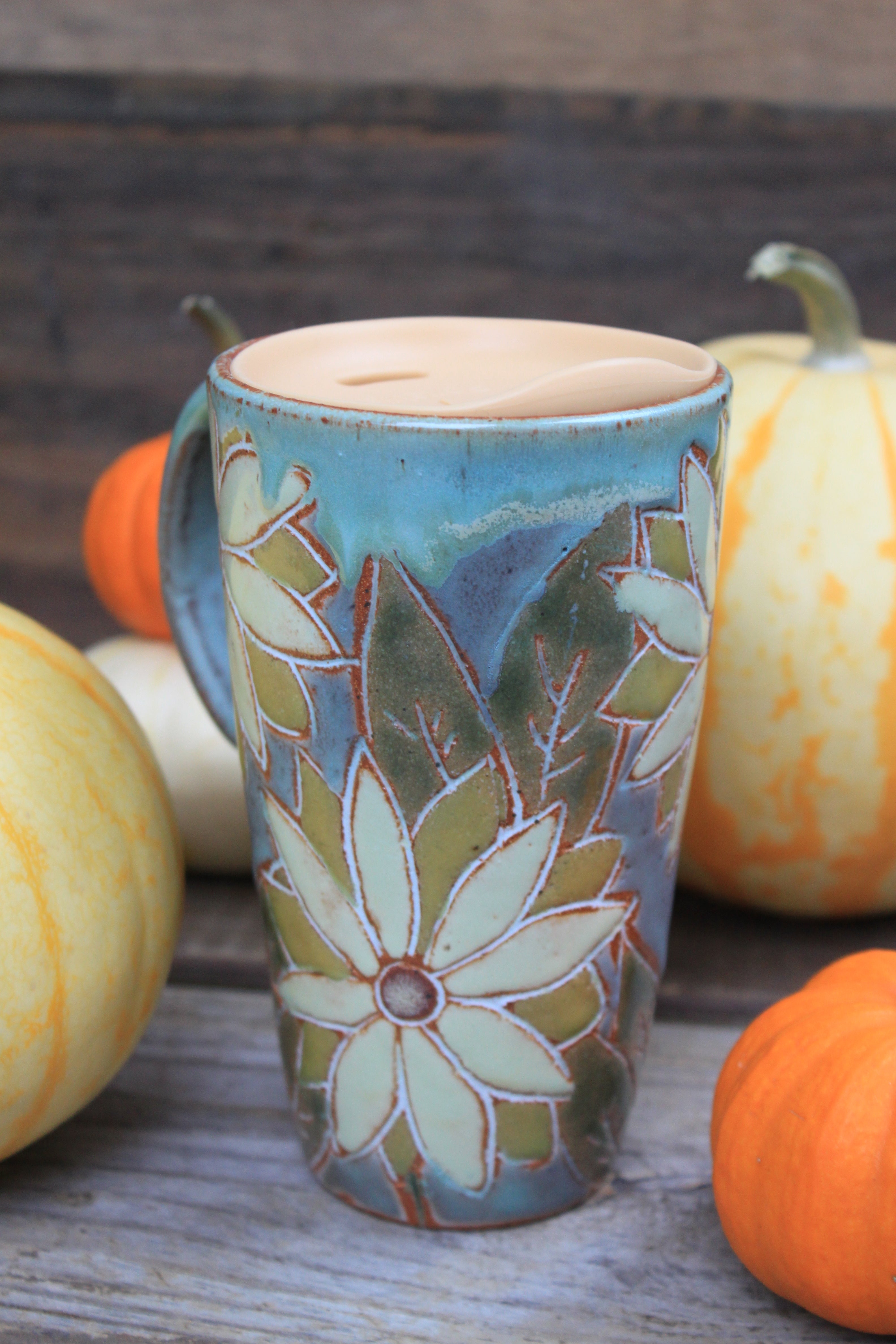 Sunflower Fields Forever Handled Travel Mug, 17 oz