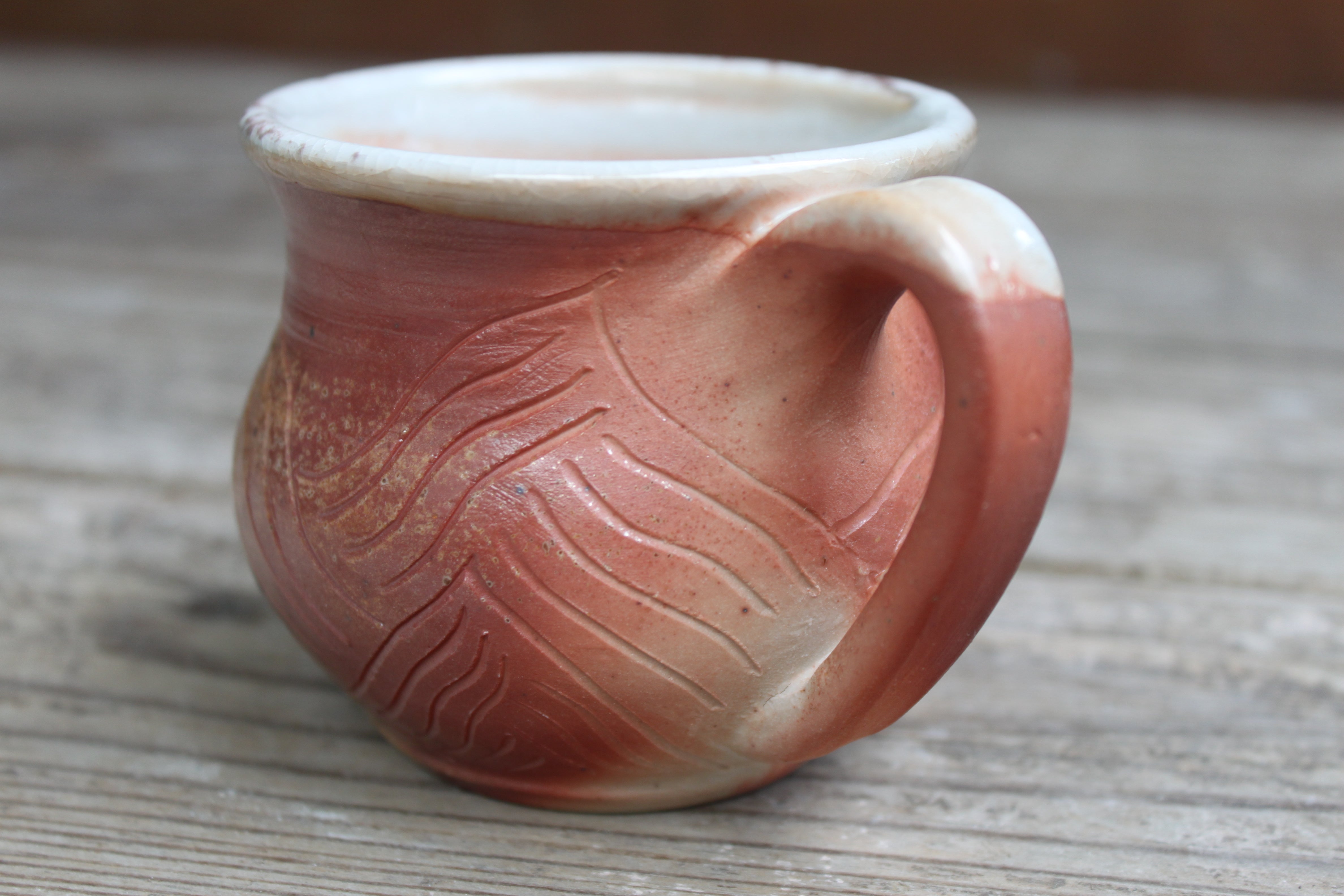 Wood Fired Distant Peaks Sunset Carved Mug, 10 oz