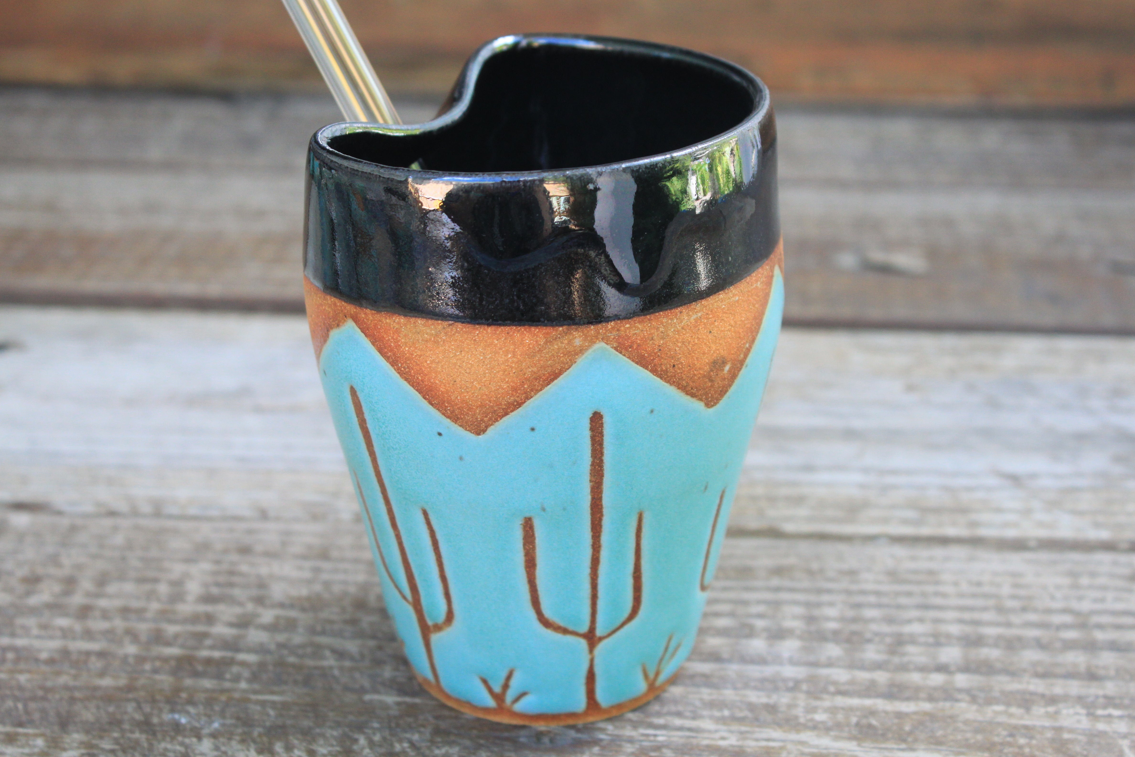 Turquoise Desert Mountains Straw Cup, 17 oz