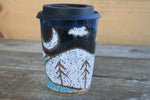 Load image into Gallery viewer, Cloudy Dark Nights by Distant Snowy Peaks River Travel Mug, 15 oz
