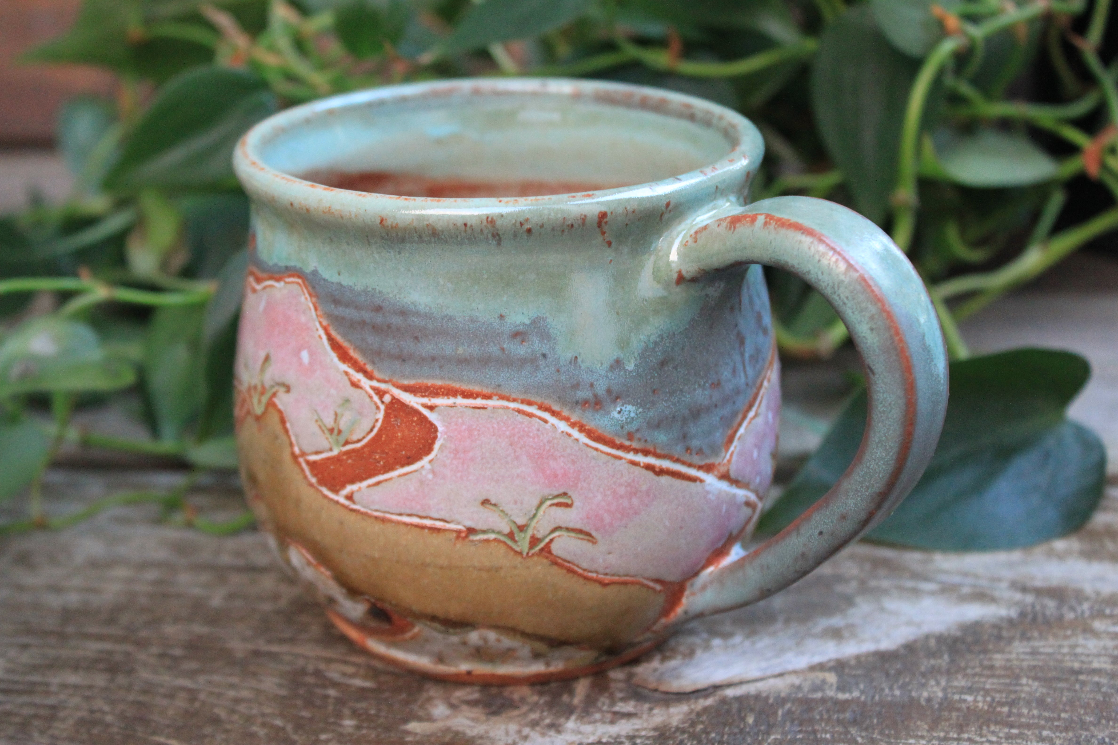 Beachy Sand Dune Sunset Carved Mug, 17 oz