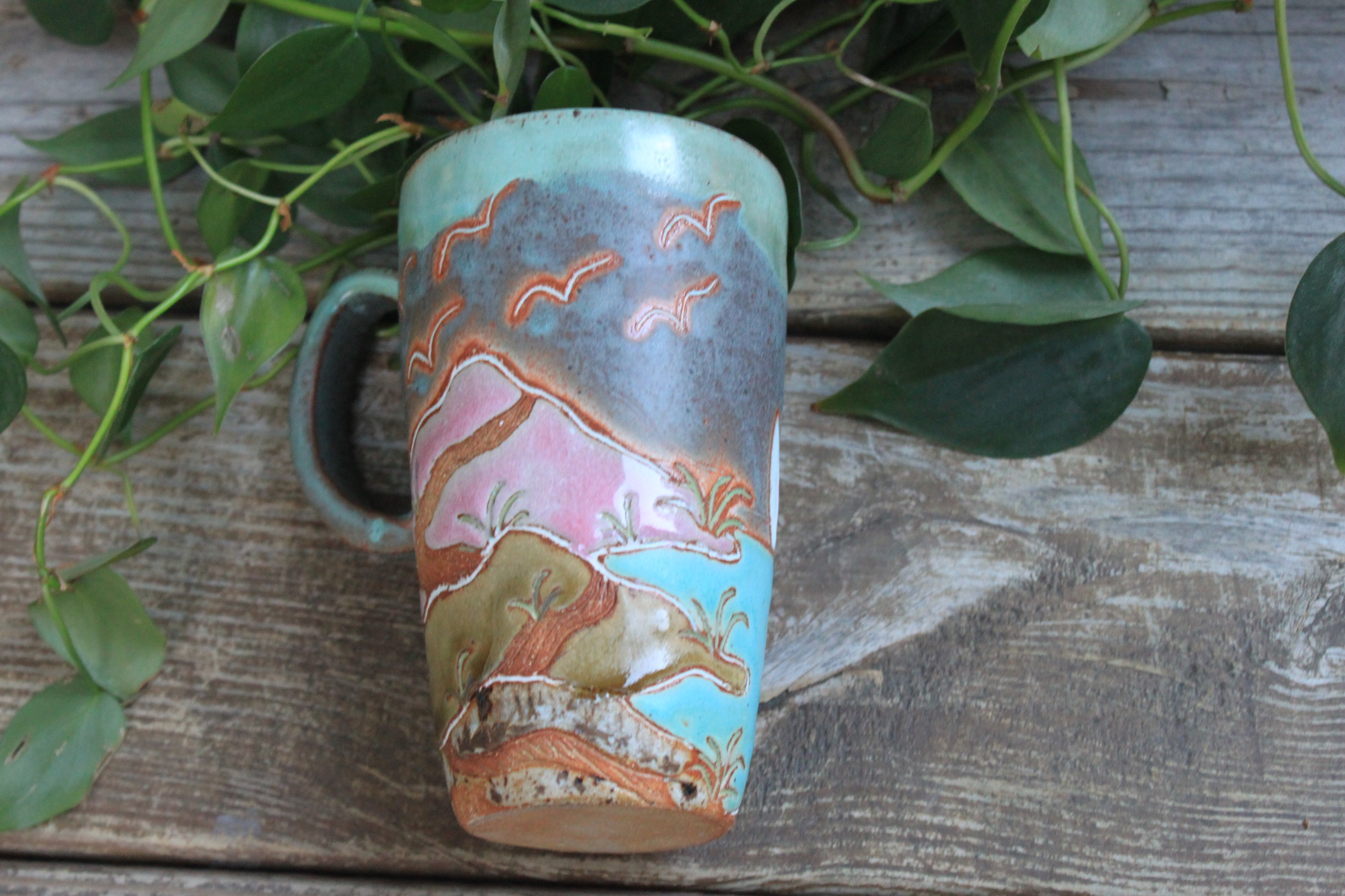 Sand Dune Sunset Carved Handled Travel Mug, 19 oz