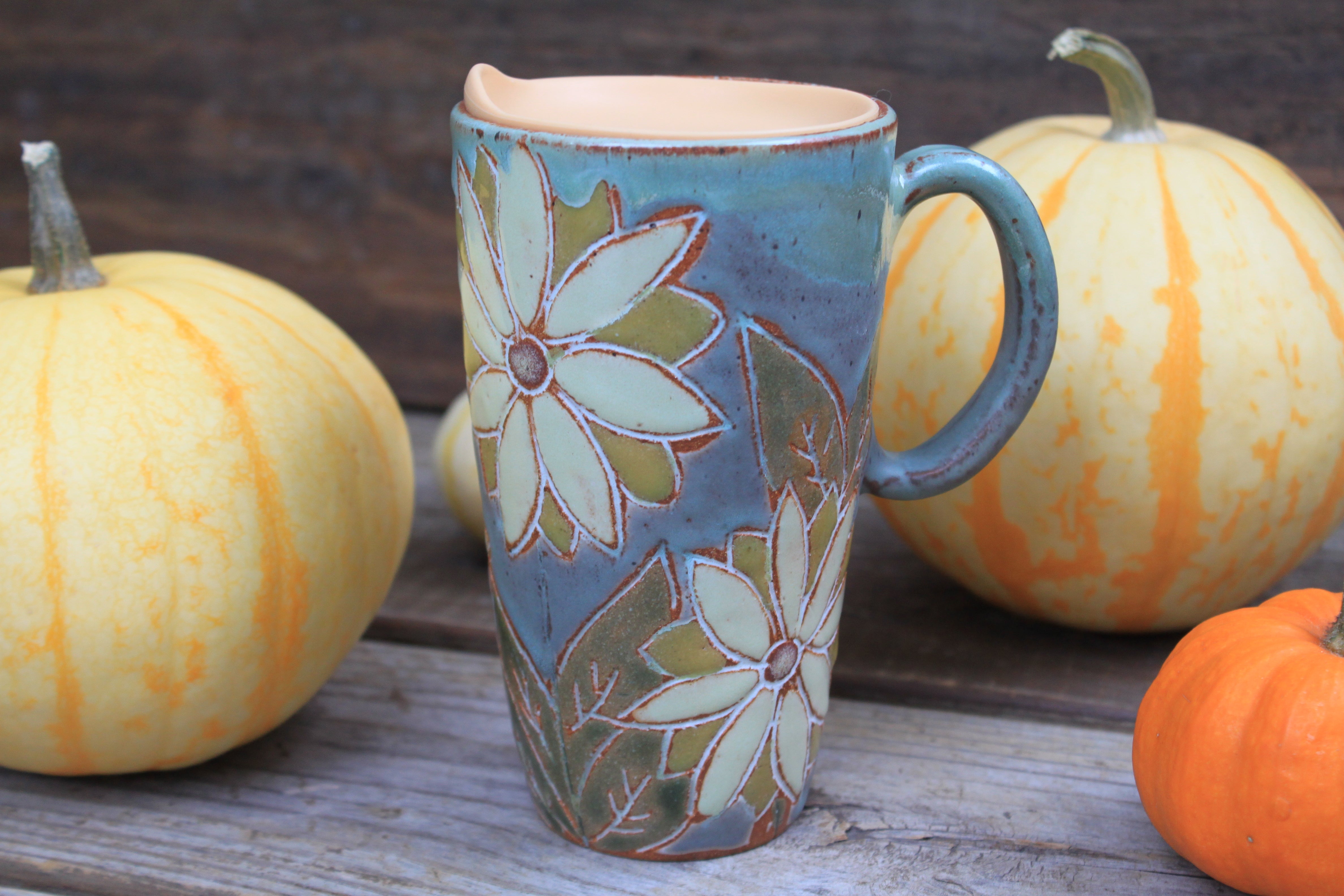 Sunflower Fields Forever Handled Travel Mug, 17 oz