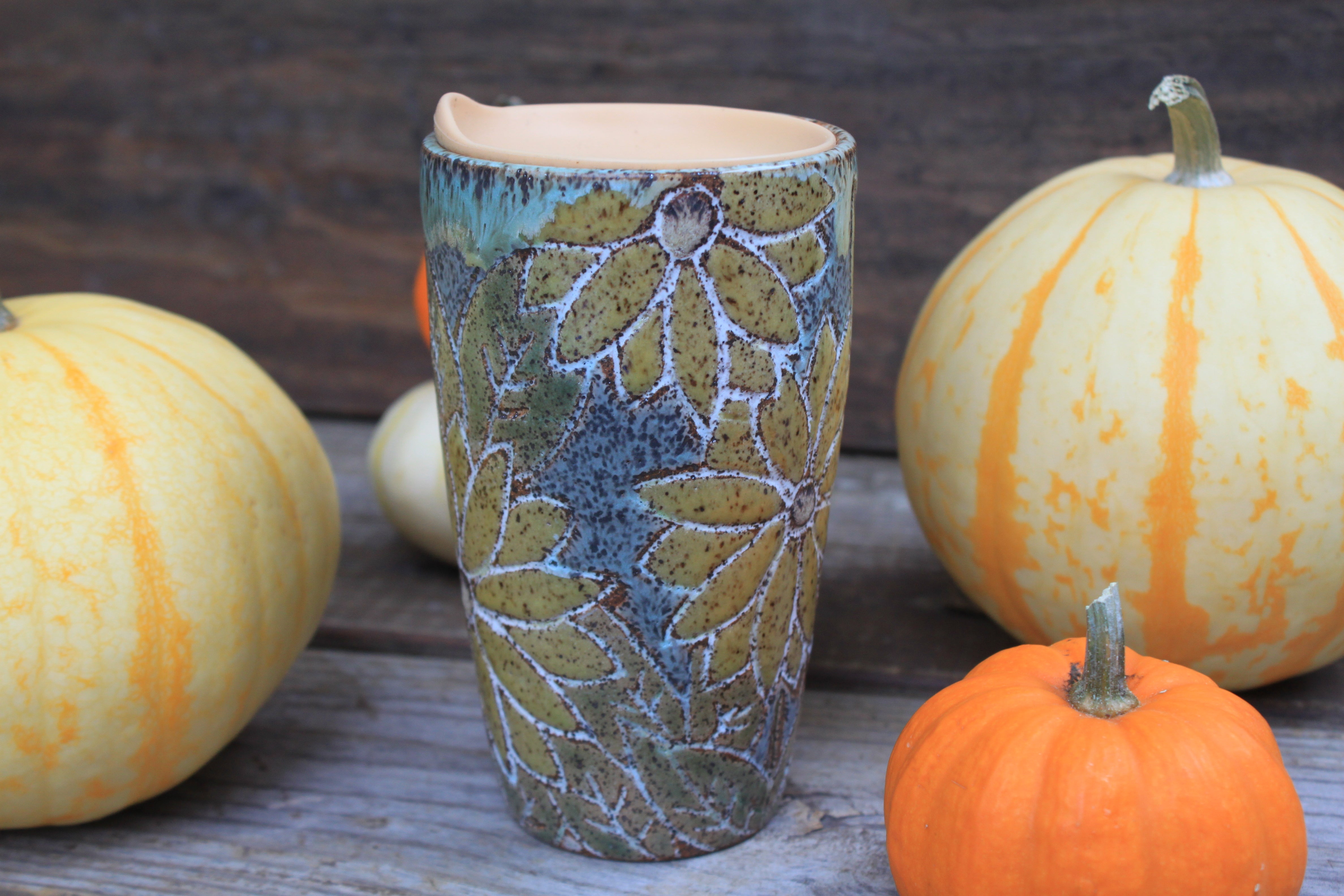 Sunflower Fields Forever Handled Travel Mug, 17 oz