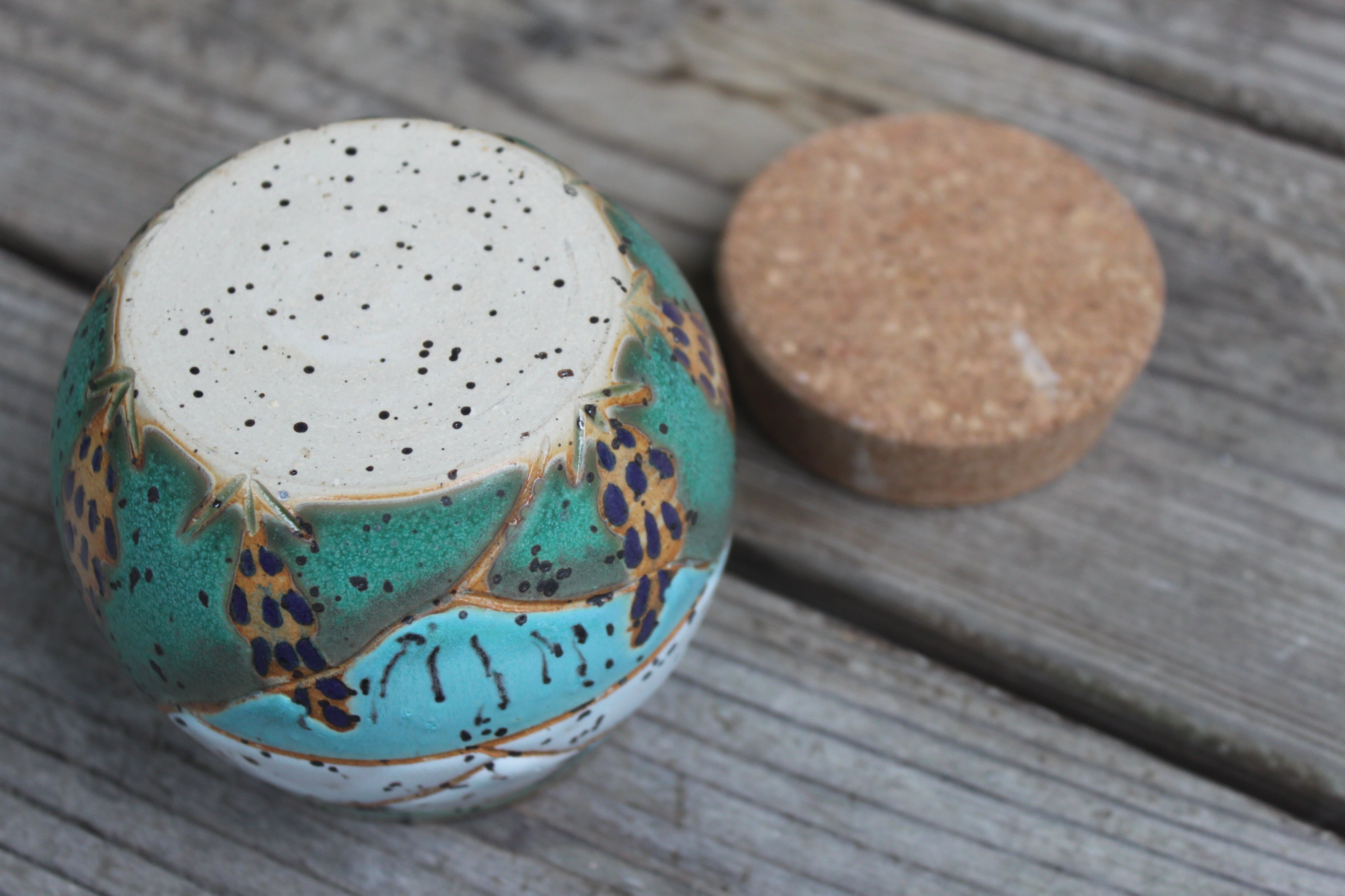 Carved Lupine Lover Ocean Horizon Jar with Cork