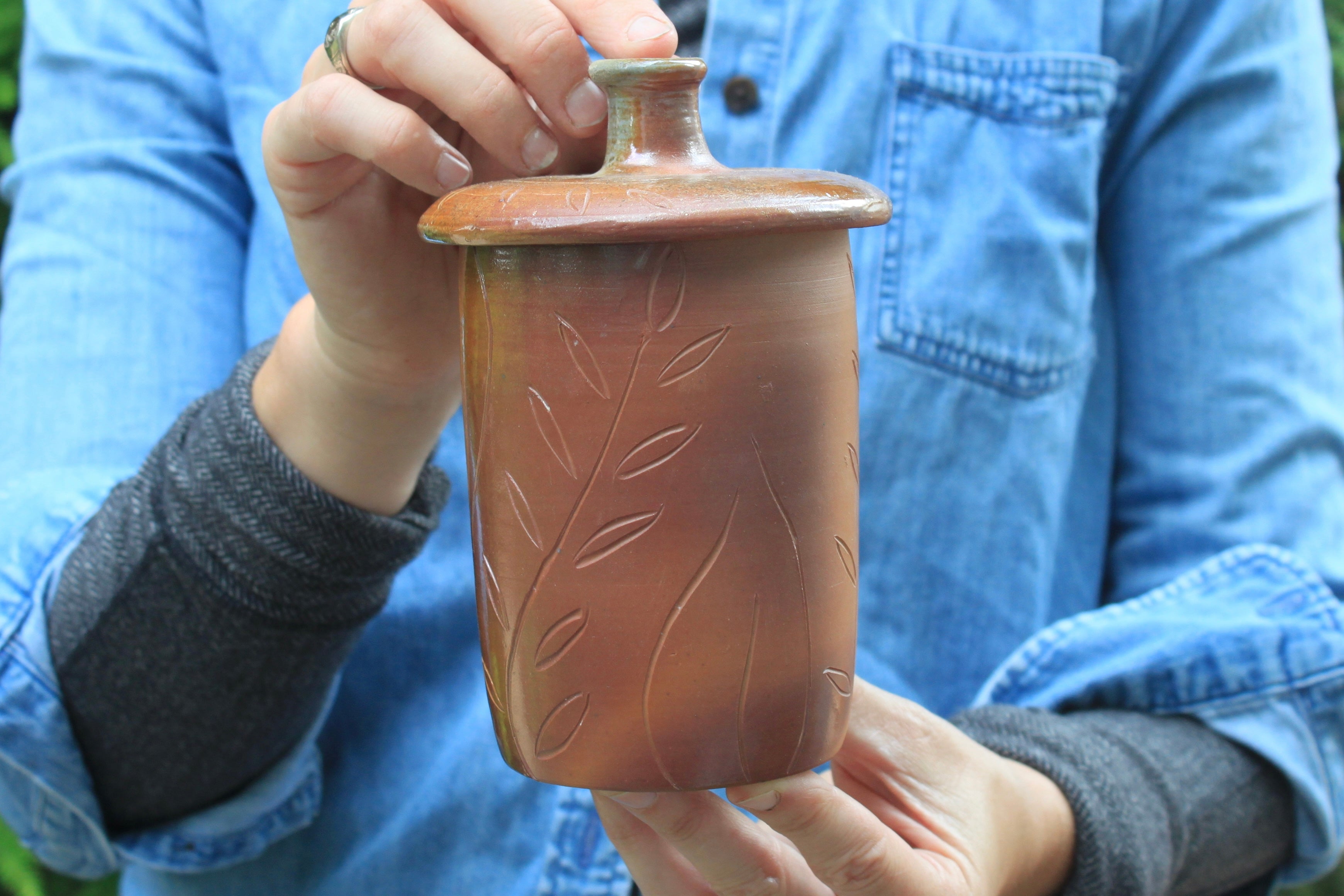 Wood Fired Garden Party Carved Lidded Jar