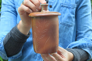 Wood Fired Garden Party Carved Lidded Jar