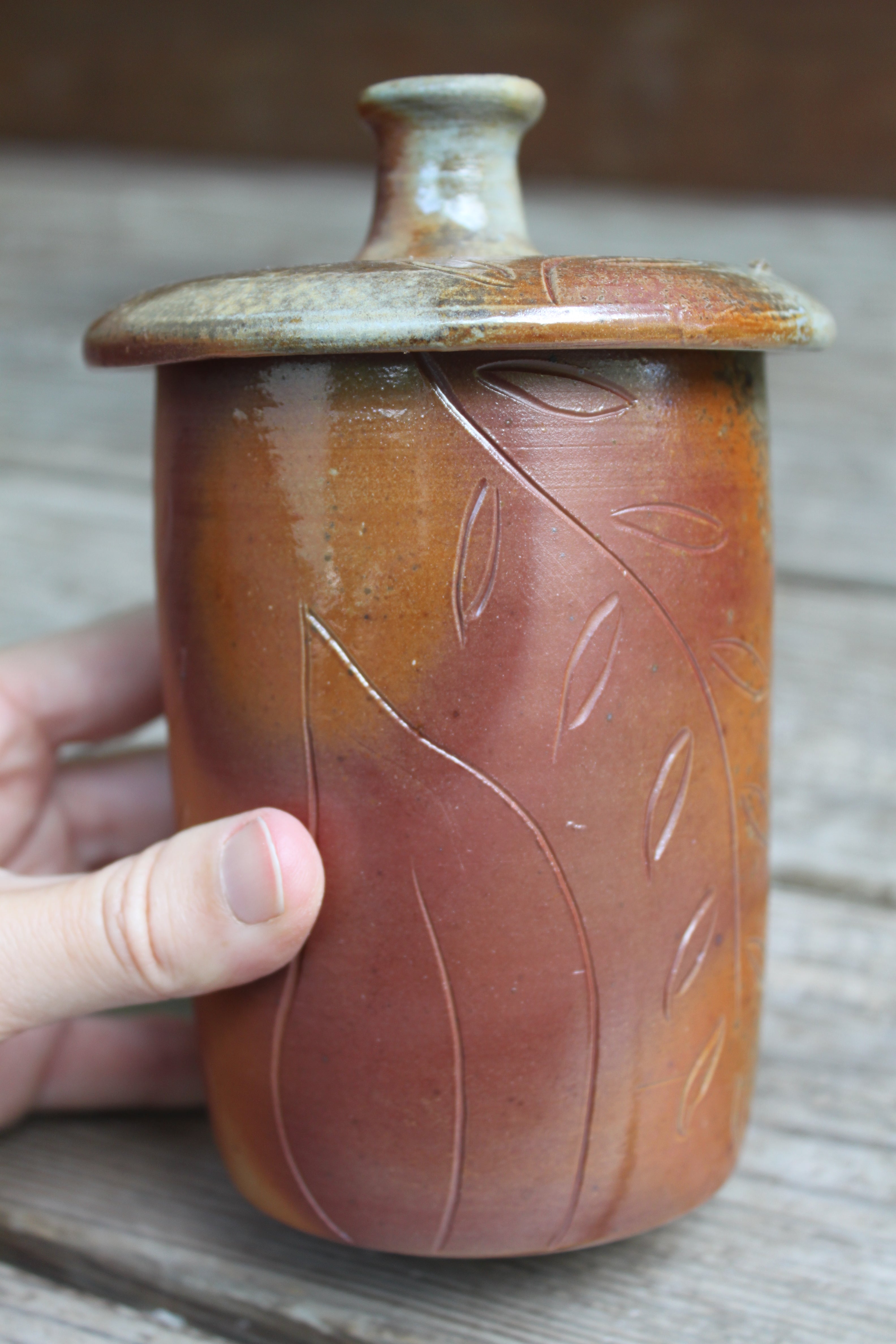 Wood Fired Garden Party Carved Lidded Jar