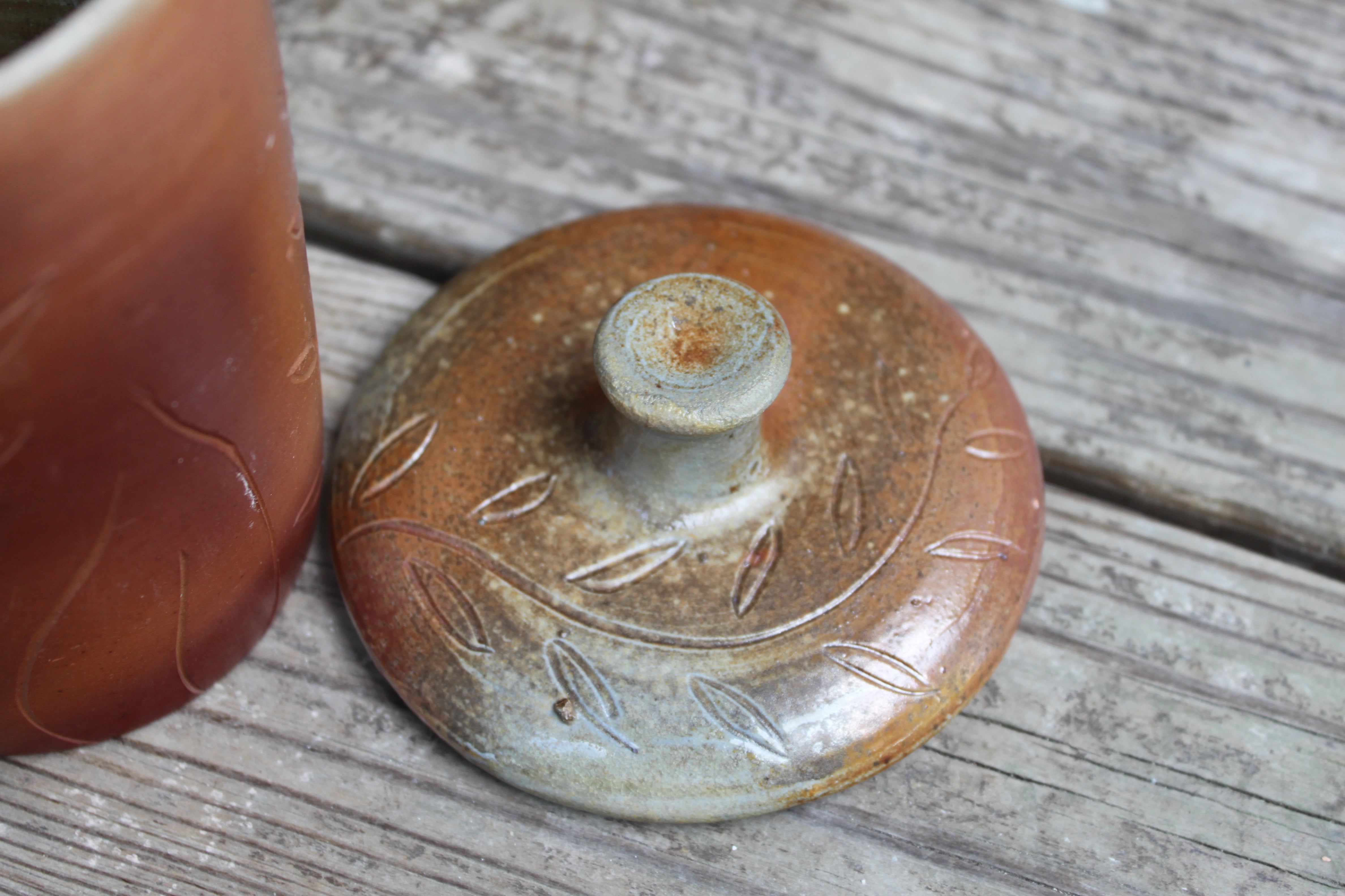 Wood Fired Garden Party Carved Lidded Jar