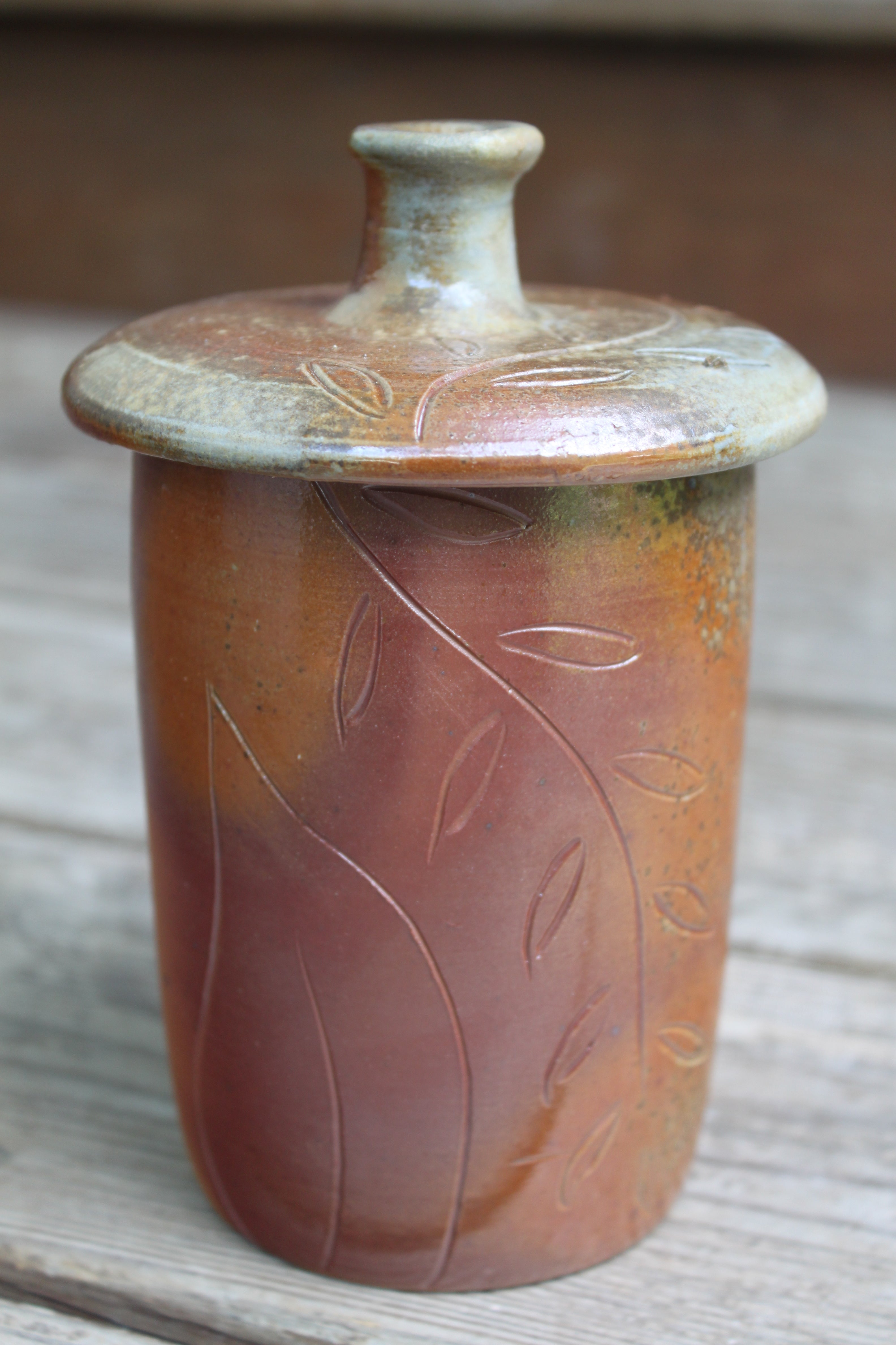 Wood Fired Garden Party Carved Lidded Jar