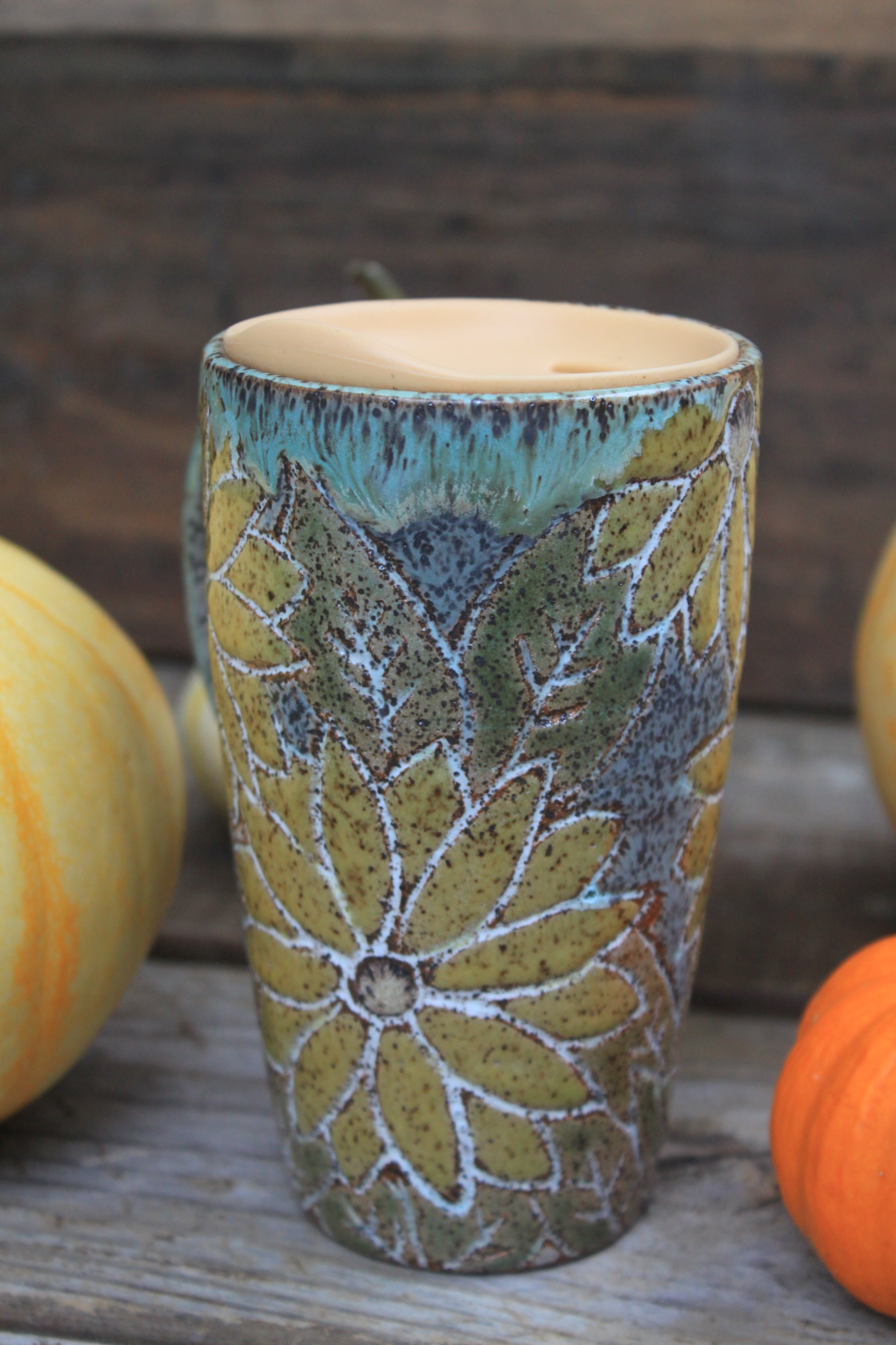 Sunflower Fields Forever Handled Travel Mug, 17 oz