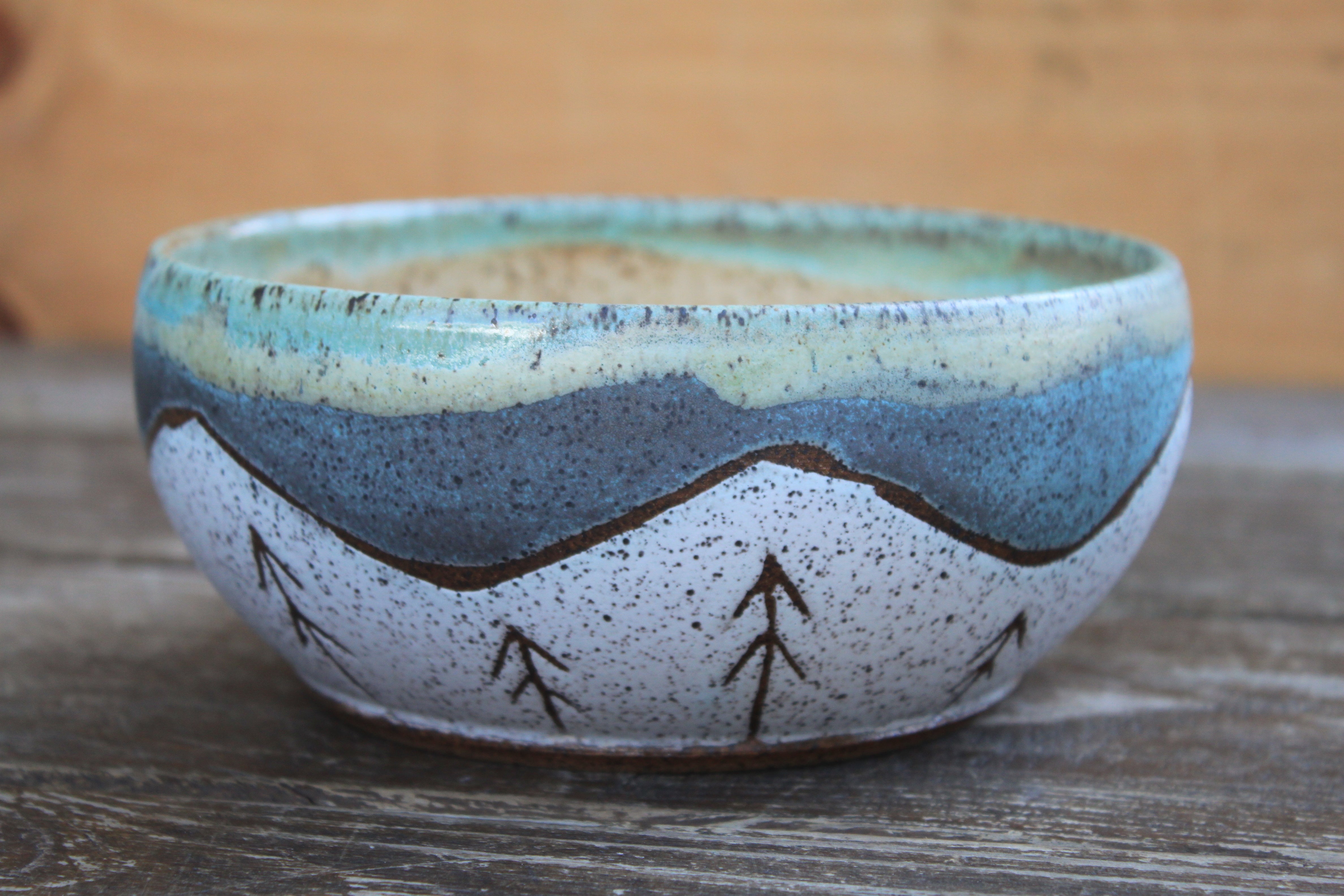 Distant Snowy Mountain Rolling River Bowl