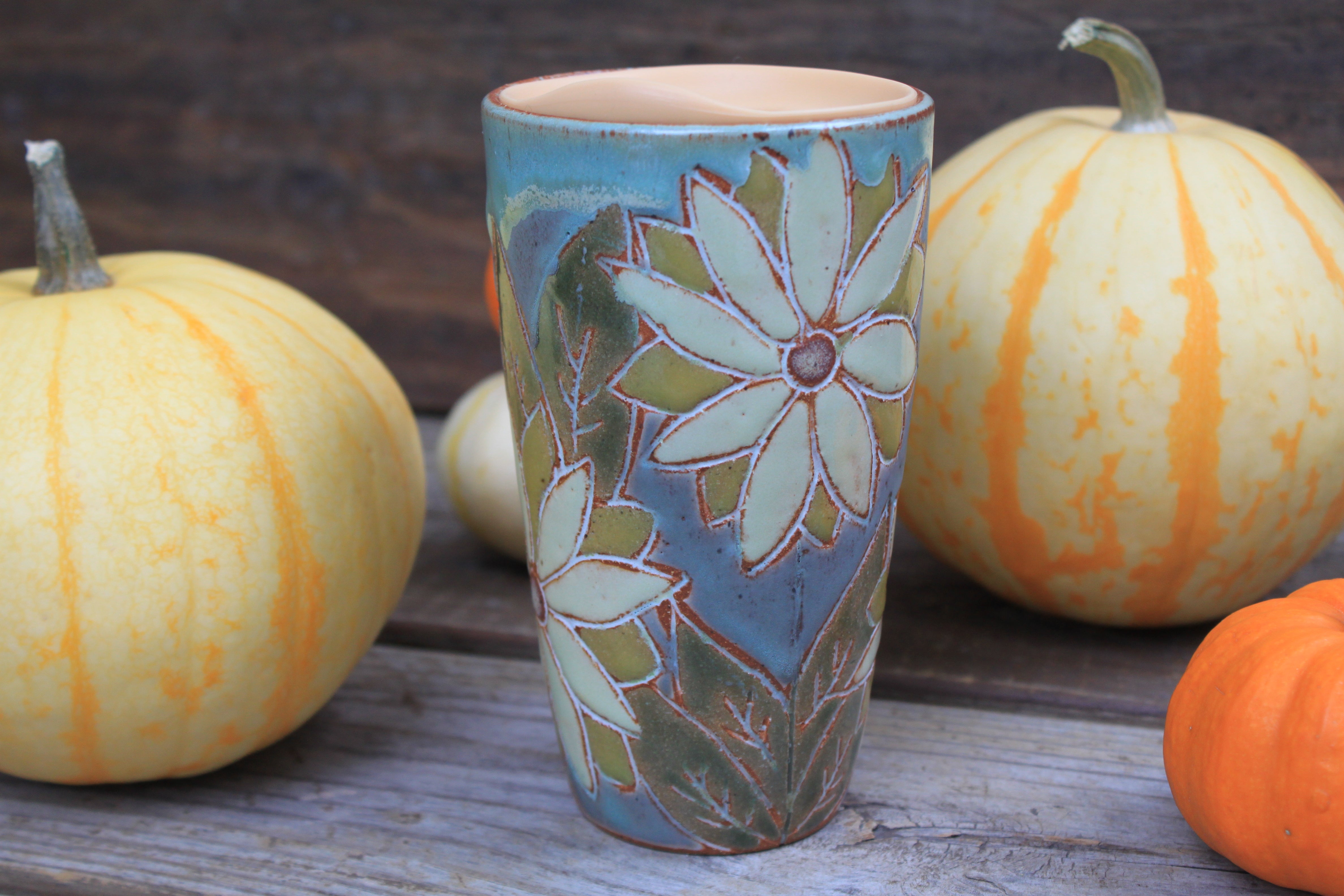 Sunflower Fields Forever Handled Travel Mug, 17 oz