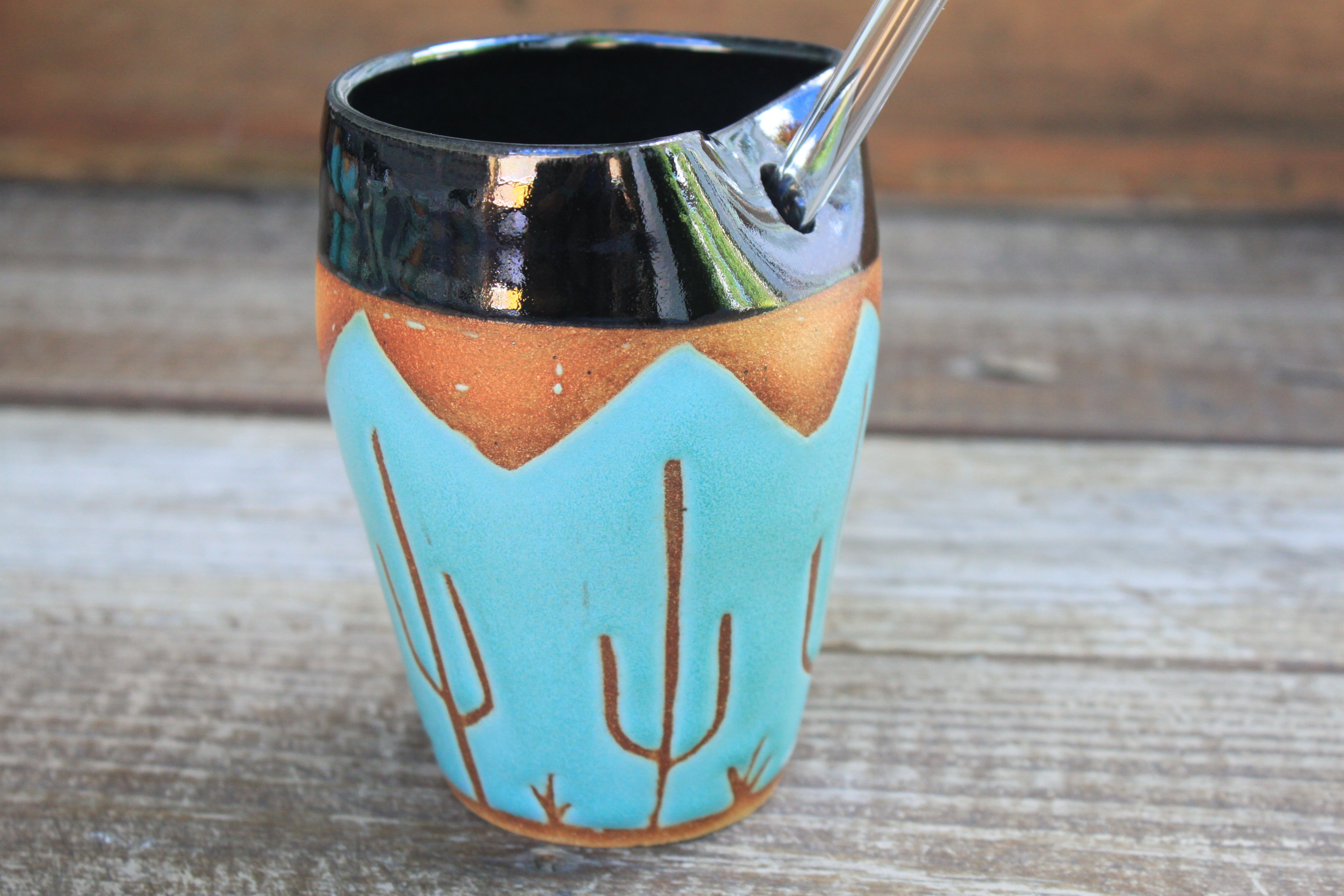 Turquoise Desert Mountains Straw Cup, 17 oz