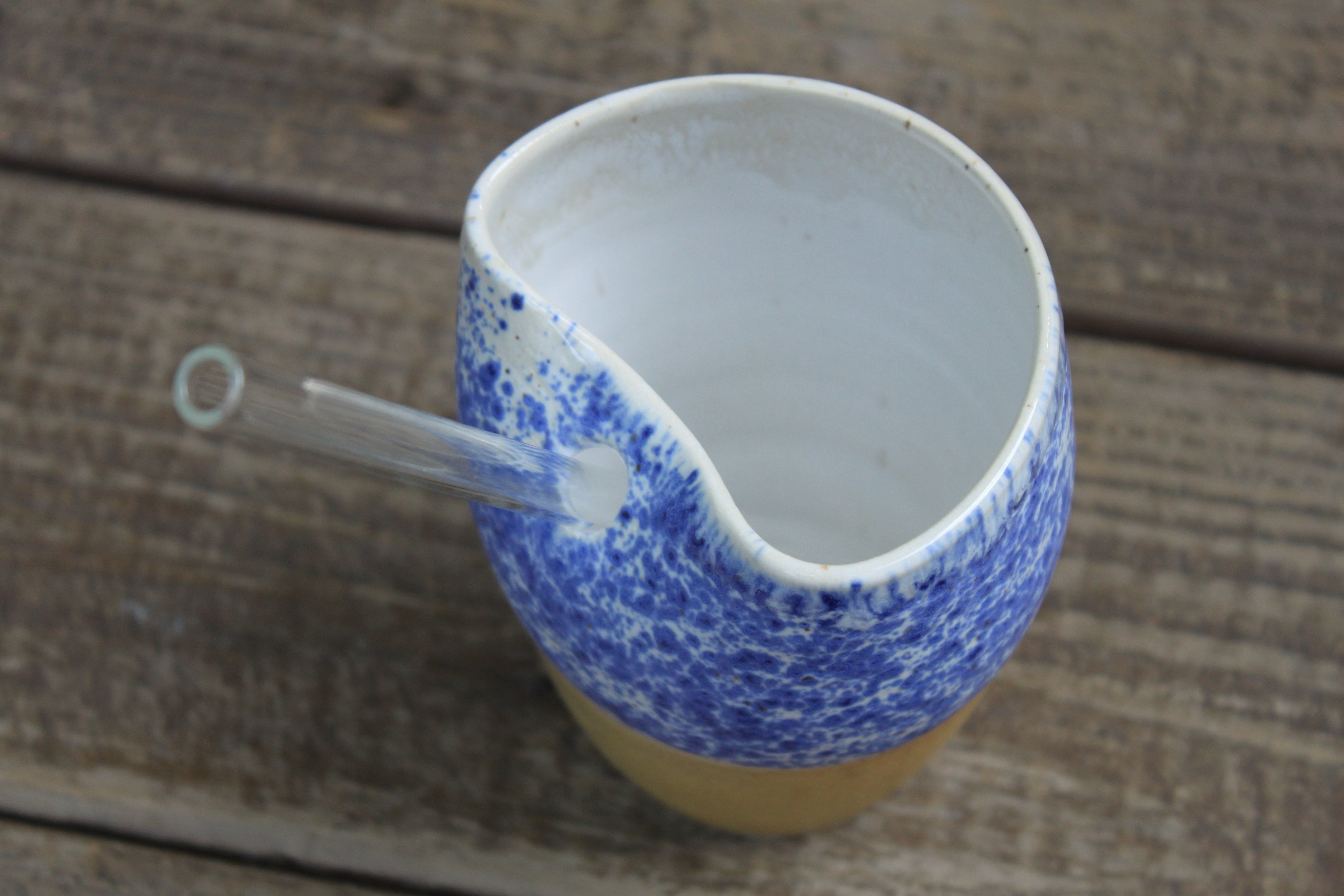 Blue Splatter and Honey Gold Straw Cup, 15 oz