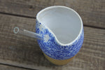 Load image into Gallery viewer, Blue Splatter and Honey Gold Straw Cup, 15 oz
